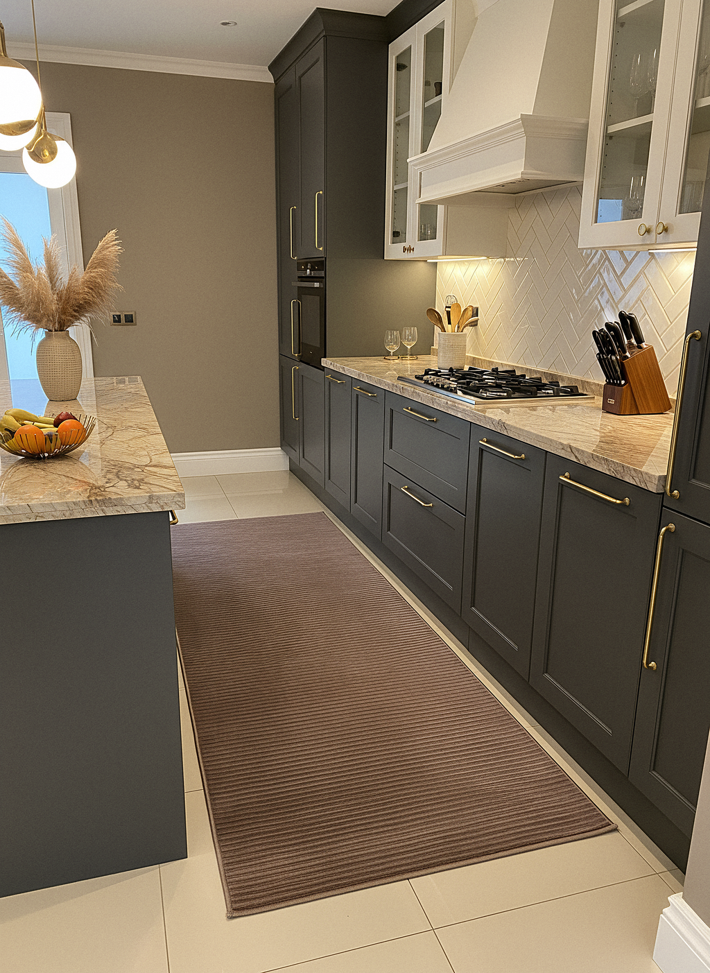 ŞÖNİL LİDYA - VİZON Makinede Yıkanabilir İskandinav Desenli Salon Koridor Mutfak Şönil Dokuma Halı