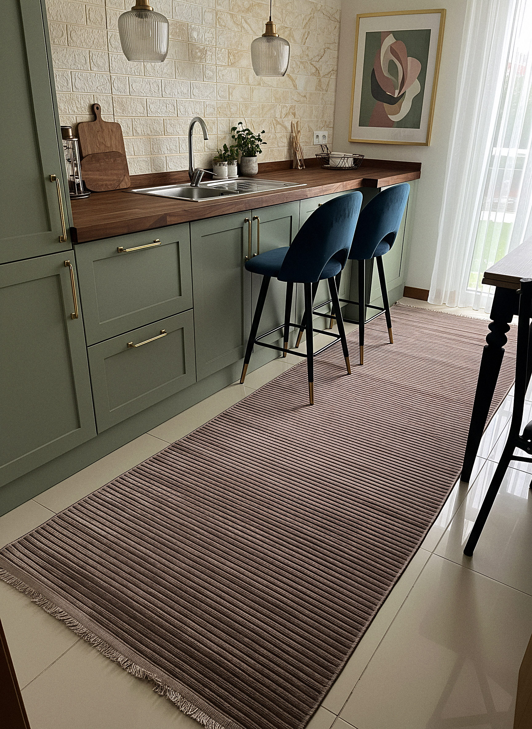 ŞÖNİL LİDYA - VİZON Makinede Yıkanabilir İskandinav Desenli Salon Koridor Mutfak Şönil Dokuma Halı