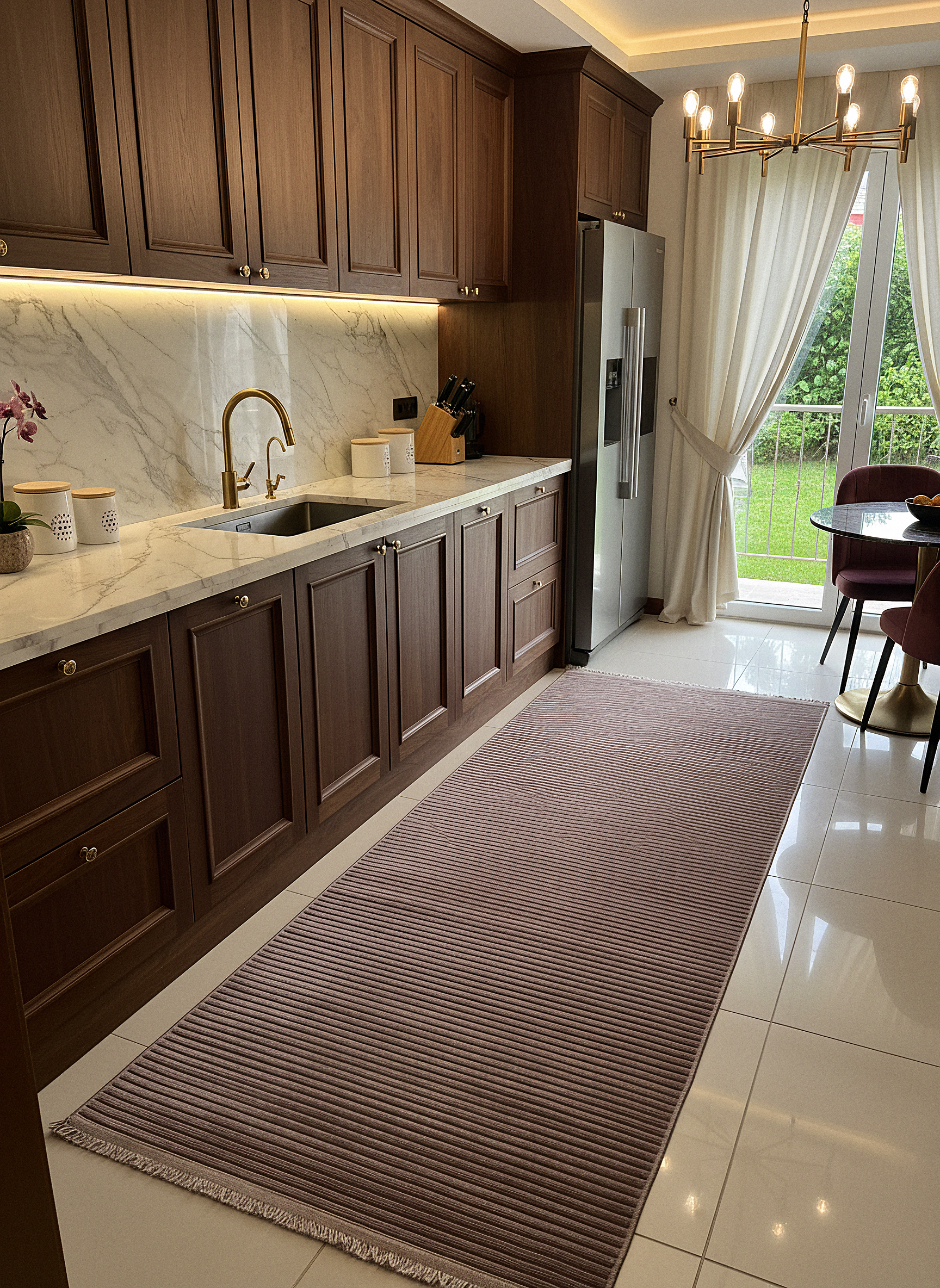 ŞÖNİL LİDYA - VİZON Makinede Yıkanabilir İskandinav Desenli Salon Koridor Mutfak Şönil Dokuma Halı