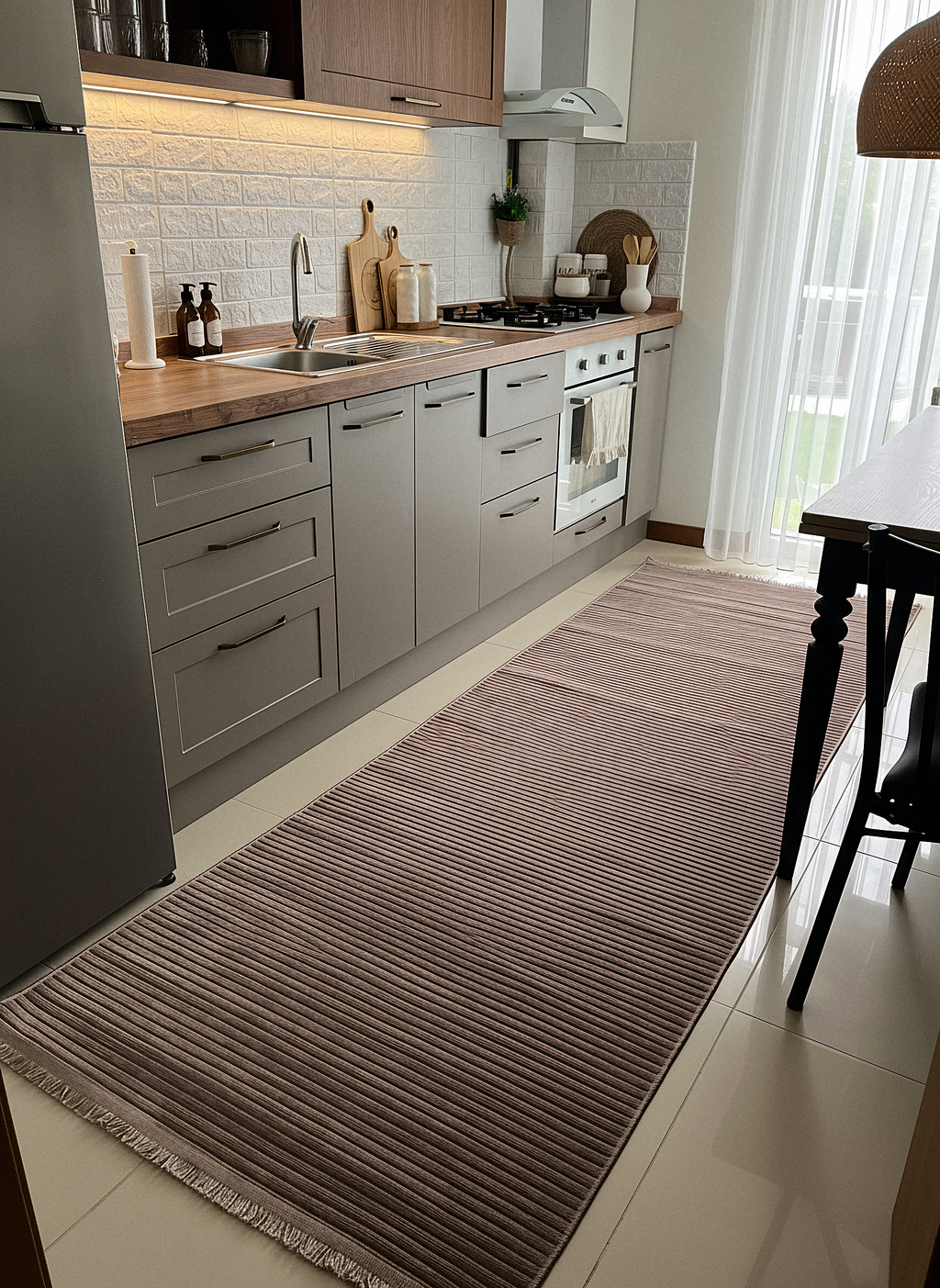 ŞÖNİL LİDYA - VİZON Makinede Yıkanabilir İskandinav Desenli Salon Koridor Mutfak Şönil Dokuma Halı