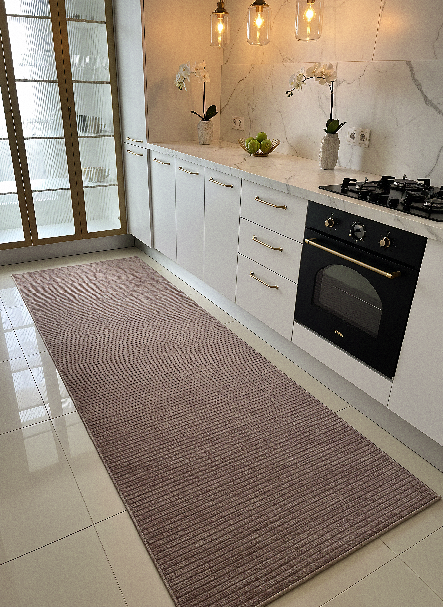 ŞÖNİL LİDYA - VİZON Makinede Yıkanabilir İskandinav Desenli Salon Koridor Mutfak Şönil Dokuma Halı