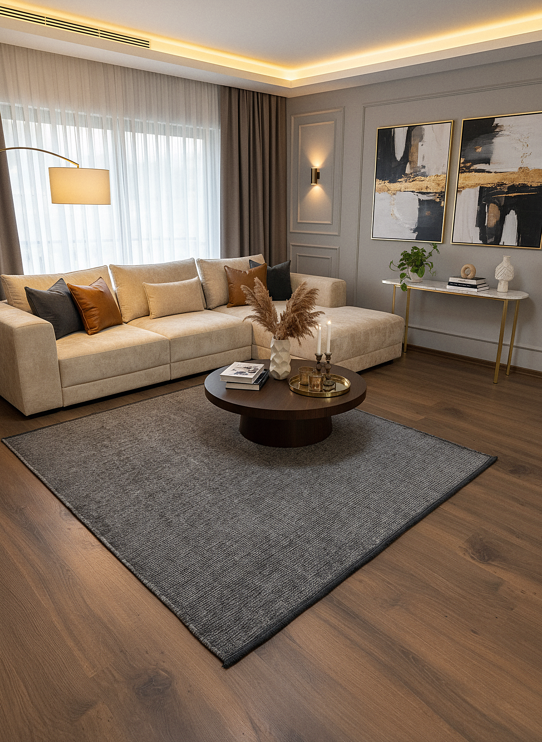 ŞÖNİL SUDE-ANTRASİT Makinede Yıkanabilir Modern Sade Desenli Salon Koridor Mutfak Şönil Dokuma Halı