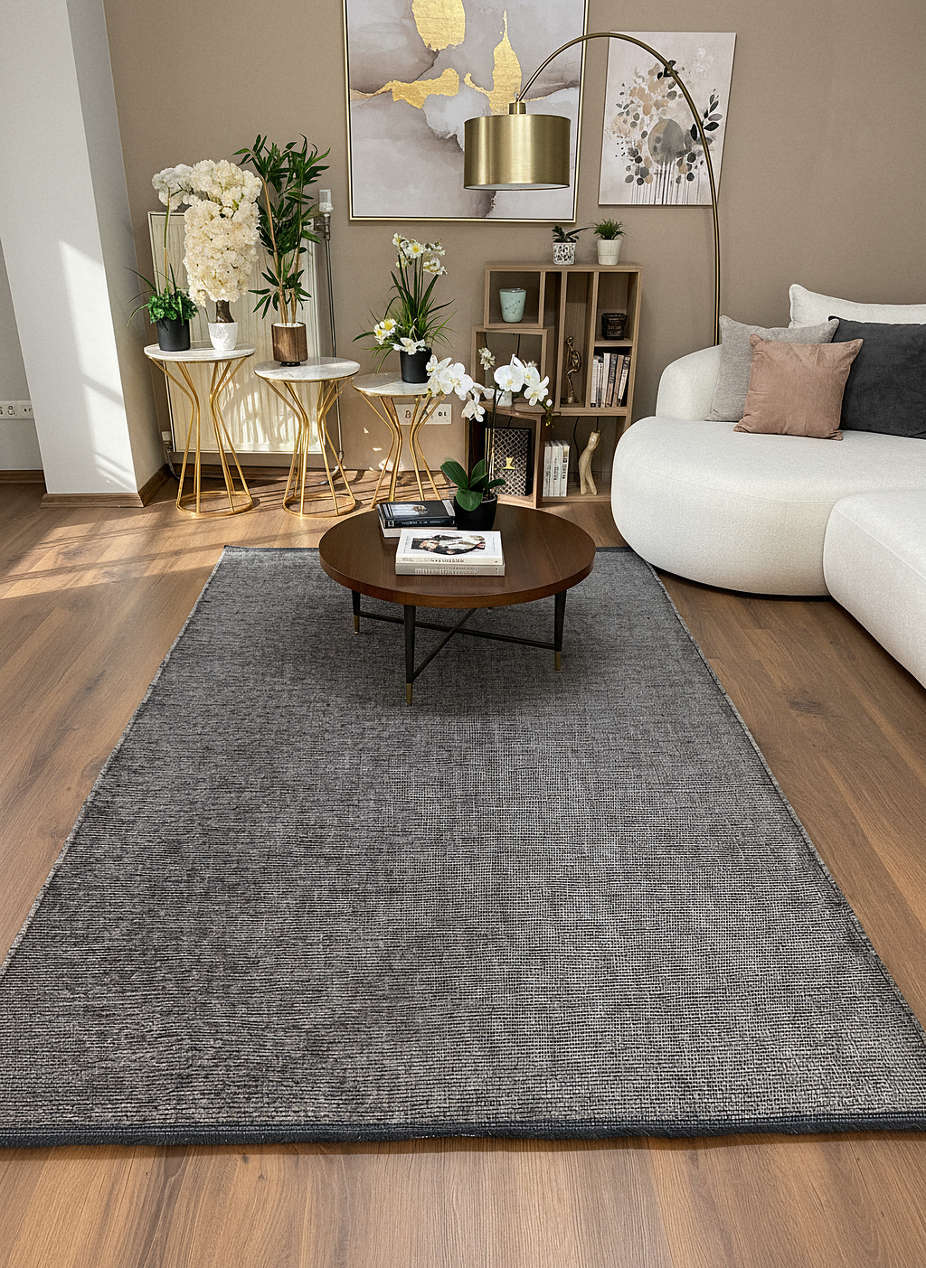 ŞÖNİL SUDE-ANTRASİT Makinede Yıkanabilir Modern Sade Desenli Salon Koridor Mutfak Şönil Dokuma Halı