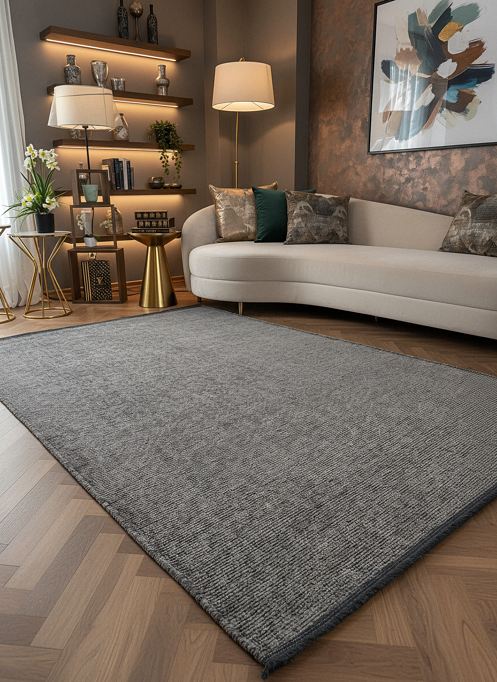 ŞÖNİL SUDE-ANTRASİT Makinede Yıkanabilir Modern Sade Desenli Salon Koridor Mutfak Şönil Dokuma Halı