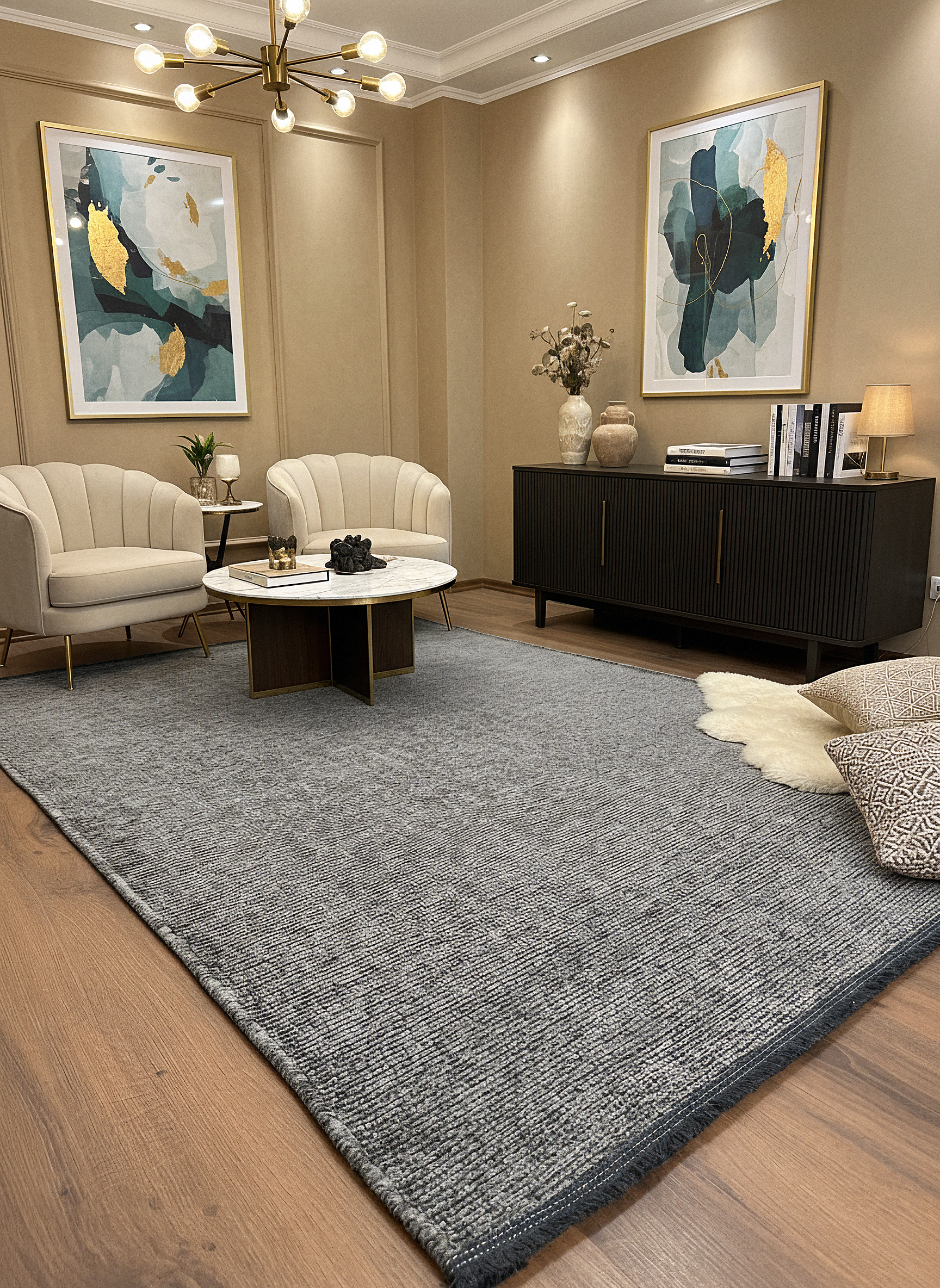 ŞÖNİL SUDE-ANTRASİT Makinede Yıkanabilir Modern Sade Desenli Salon Koridor Mutfak Şönil Dokuma Halı