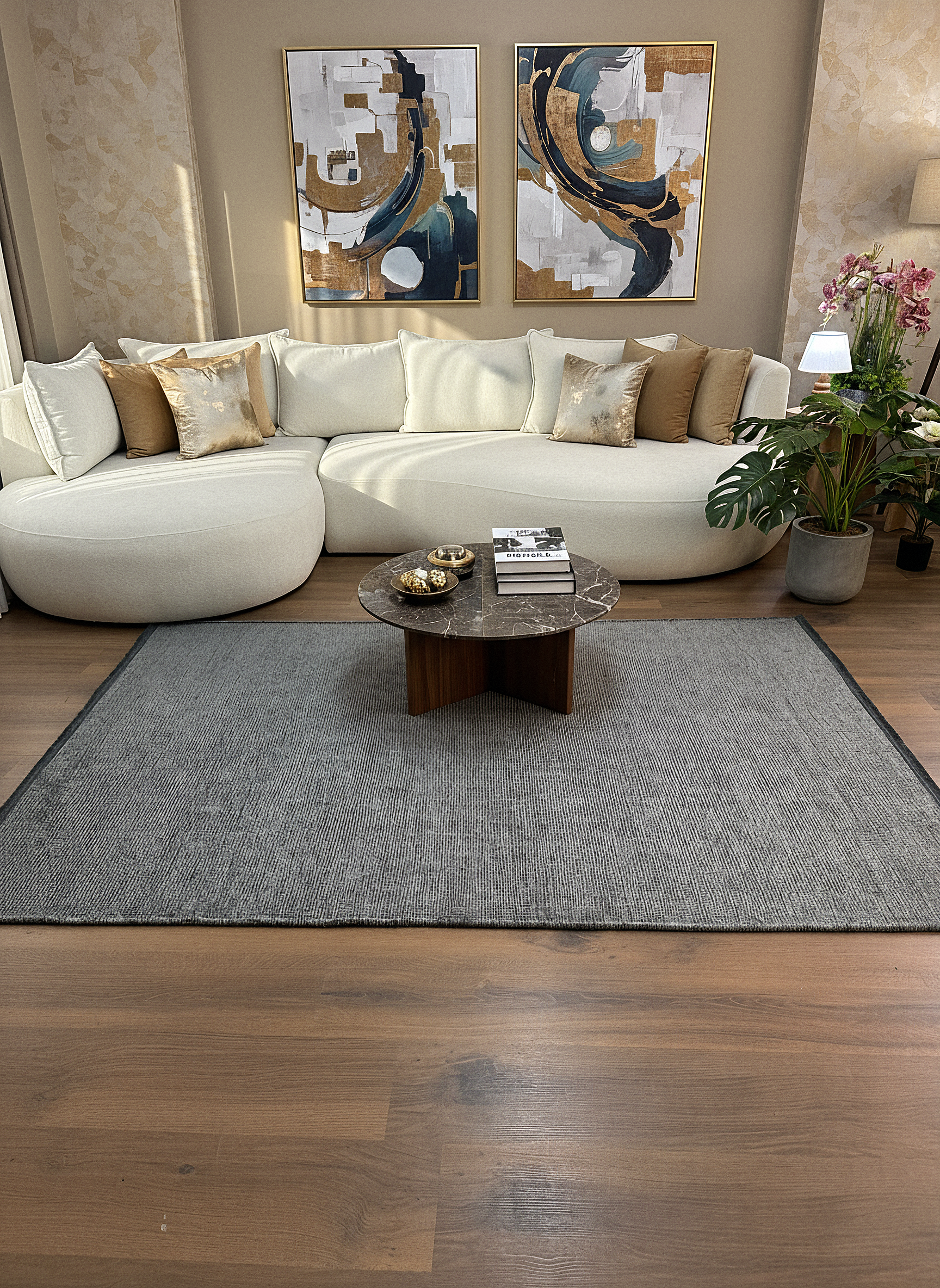 ŞÖNİL SUDE-ANTRASİT Makinede Yıkanabilir Modern Sade Desenli Salon Koridor Mutfak Şönil Dokuma Halı