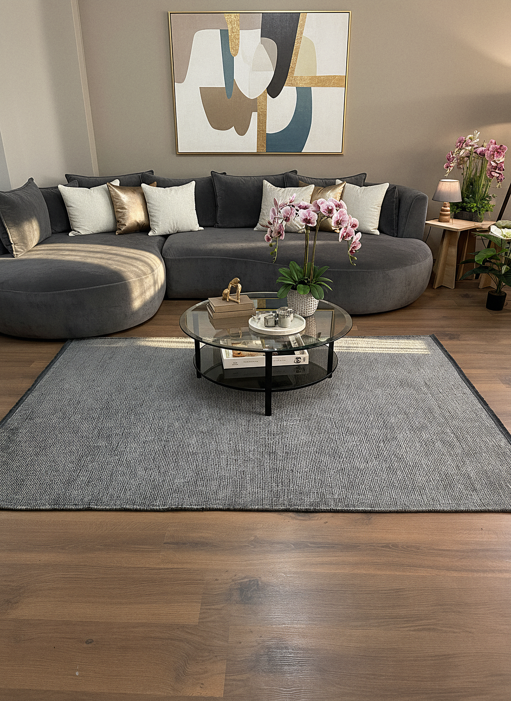 ŞÖNİL SUDE-ANTRASİT Makinede Yıkanabilir Modern Sade Desenli Salon Koridor Mutfak Şönil Dokuma Halı