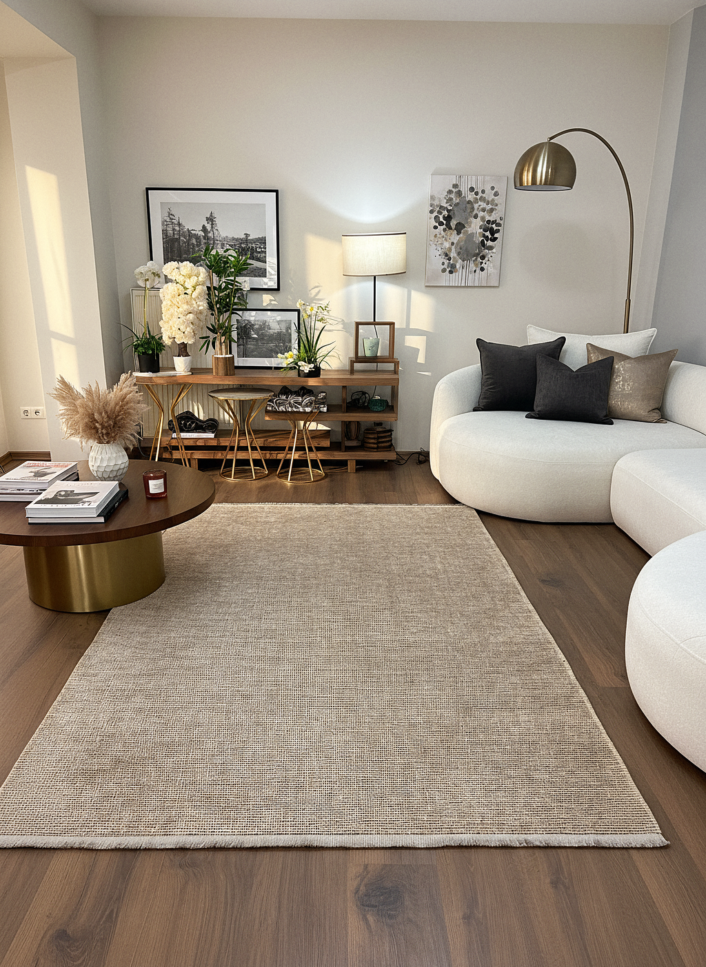 ŞÖNİL SUDE-BEJ Makinede Yıkanabilir Modern Sade Desenli Salon Koridor Mutfak Şönil Dokuma Halı