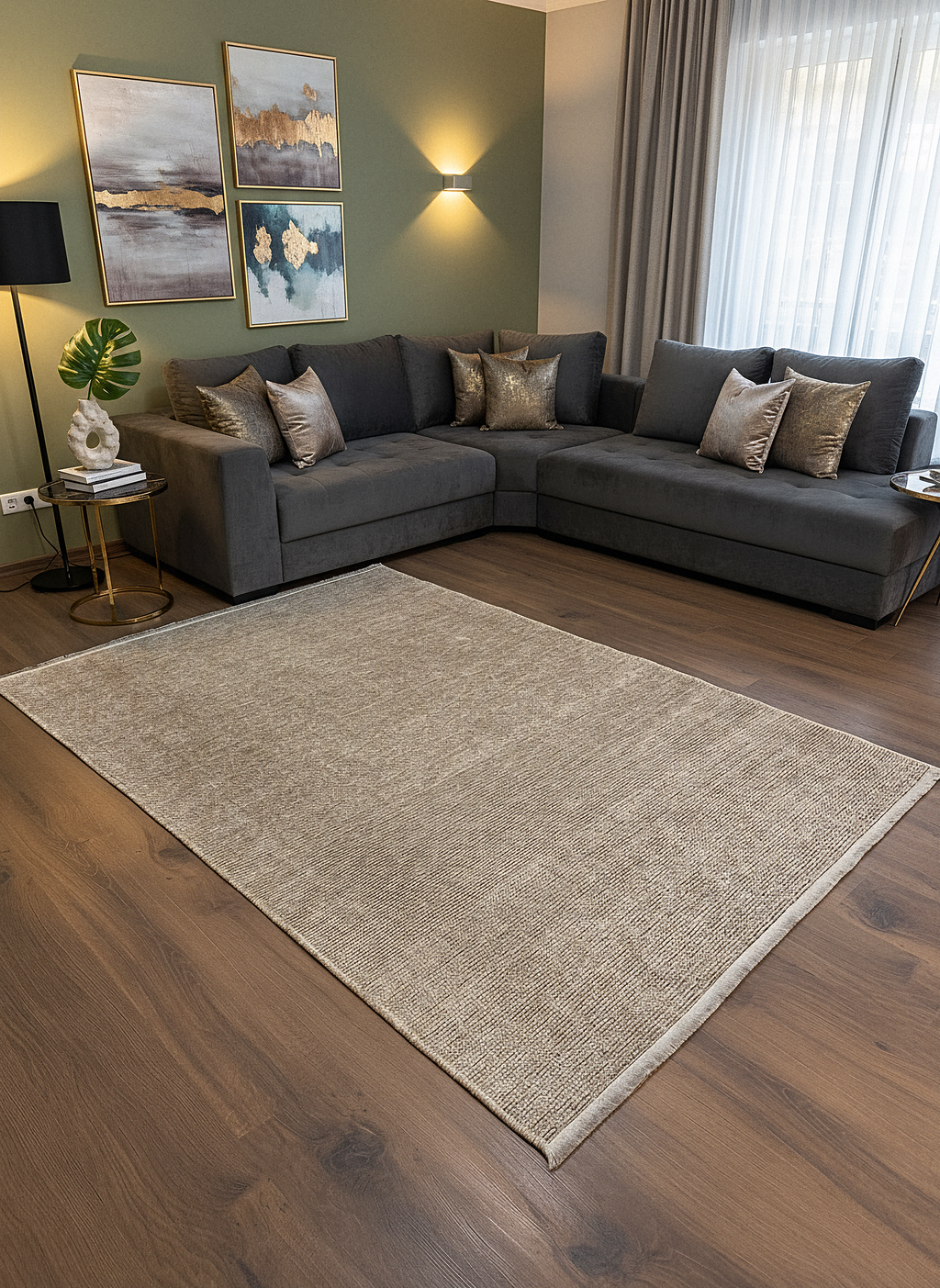 ŞÖNİL SUDE-BEJ Makinede Yıkanabilir Modern Sade Desenli Salon Koridor Mutfak Şönil Dokuma Halı