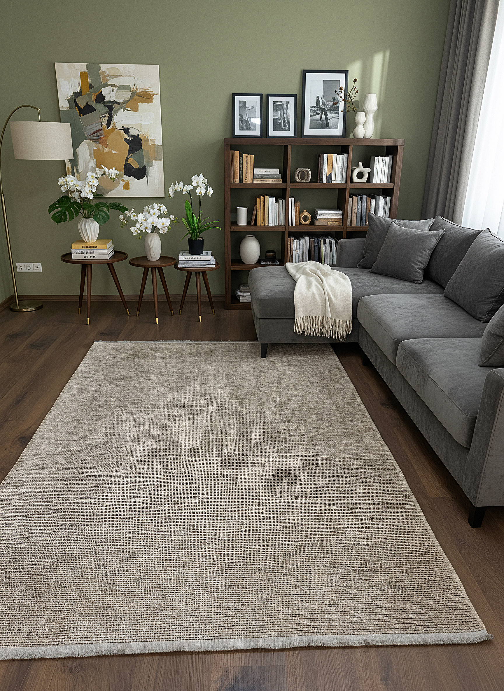 ŞÖNİL SUDE-BEJ Makinede Yıkanabilir Modern Sade Desenli Salon Koridor Mutfak Şönil Dokuma Halı