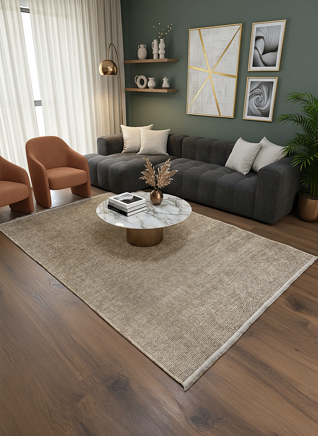 ŞÖNİL SUDE-BEJ Makinede Yıkanabilir Modern Sade Desenli Salon Koridor Mutfak Şönil Dokuma Halı