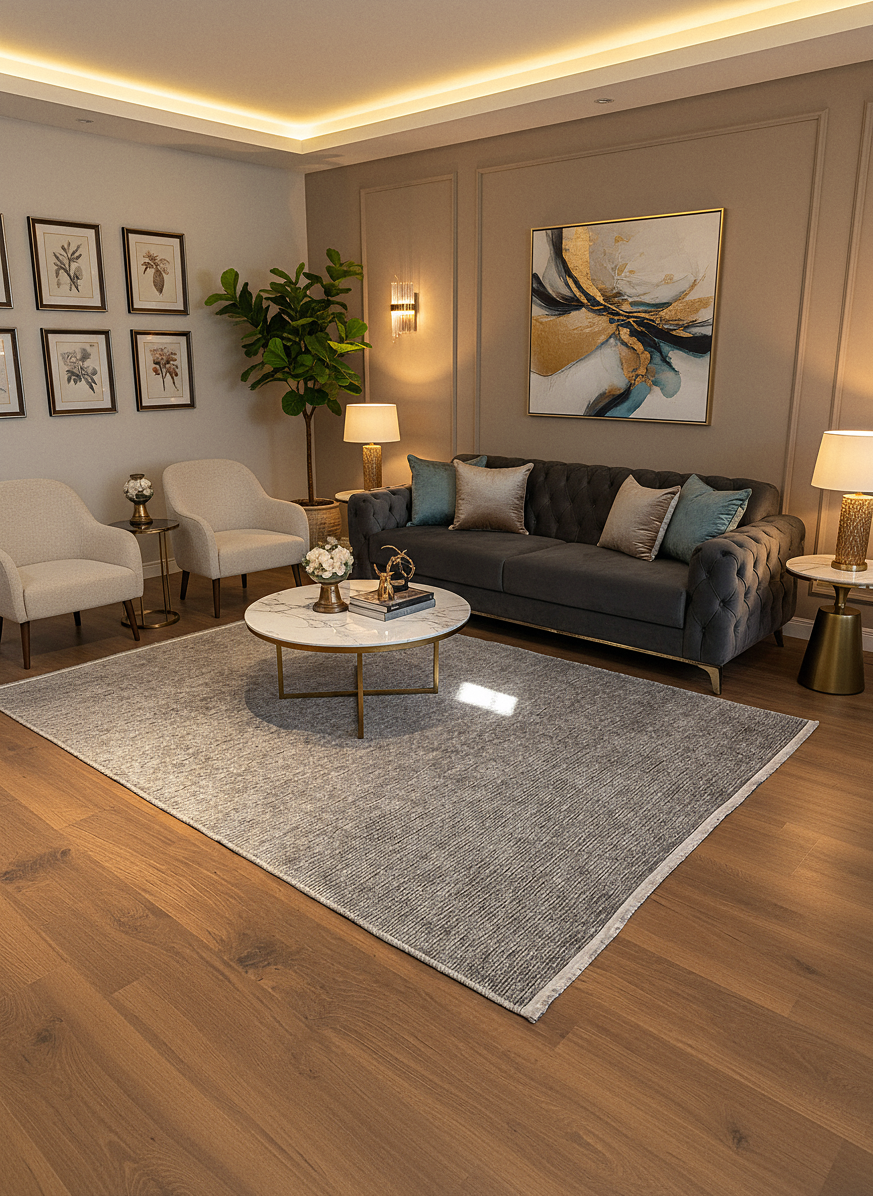 ŞÖNİL SUDE-GRİ Makinede Yıkanabilir Modern Sade Desenli Salon Koridor Mutfak Şönil Dokuma Halı