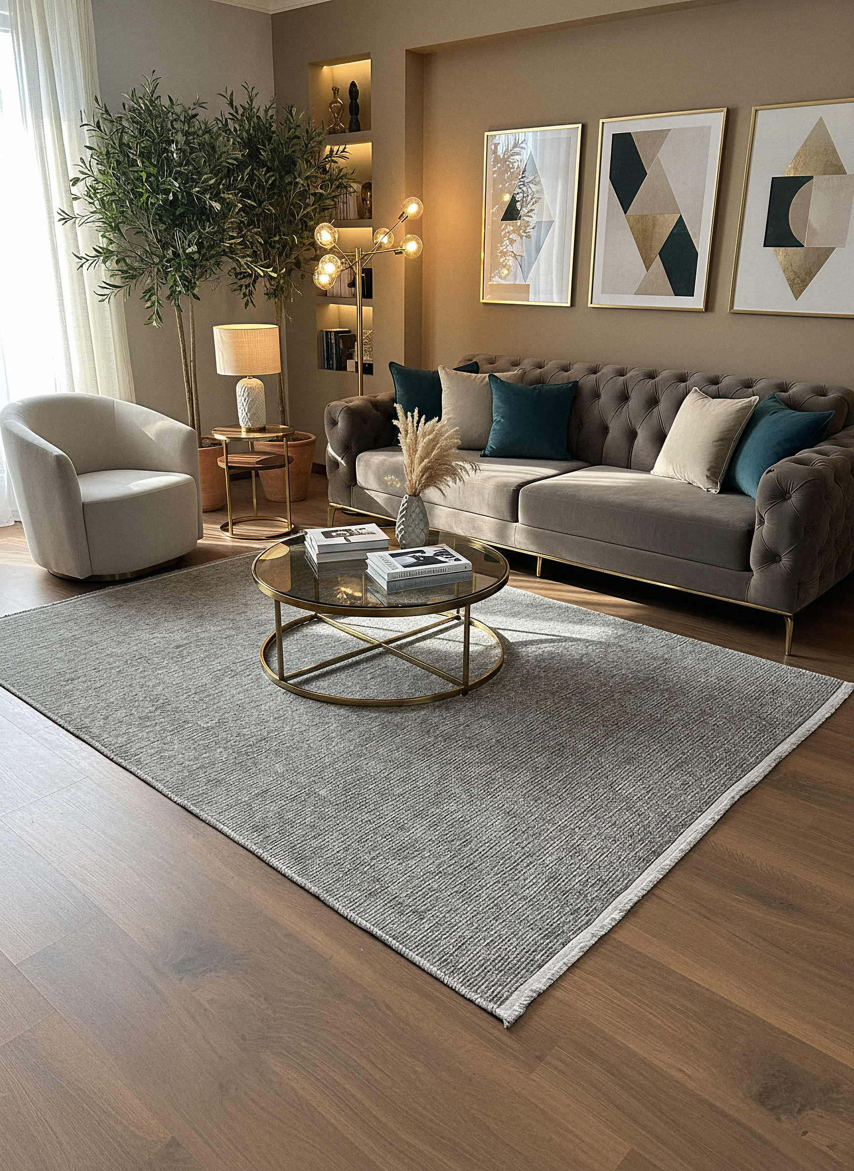 ŞÖNİL SUDE-GRİ Makinede Yıkanabilir Modern Sade Desenli Salon Koridor Mutfak Şönil Dokuma Halı