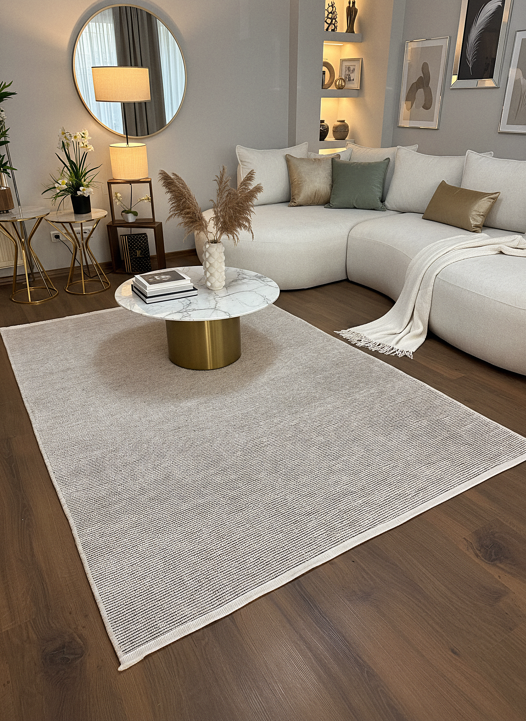 ŞÖNİL SUDE-KREM Makinede Yıkanabilir Modern Sade Desenli Salon Koridor Mutfak Şönil Dokuma Halı