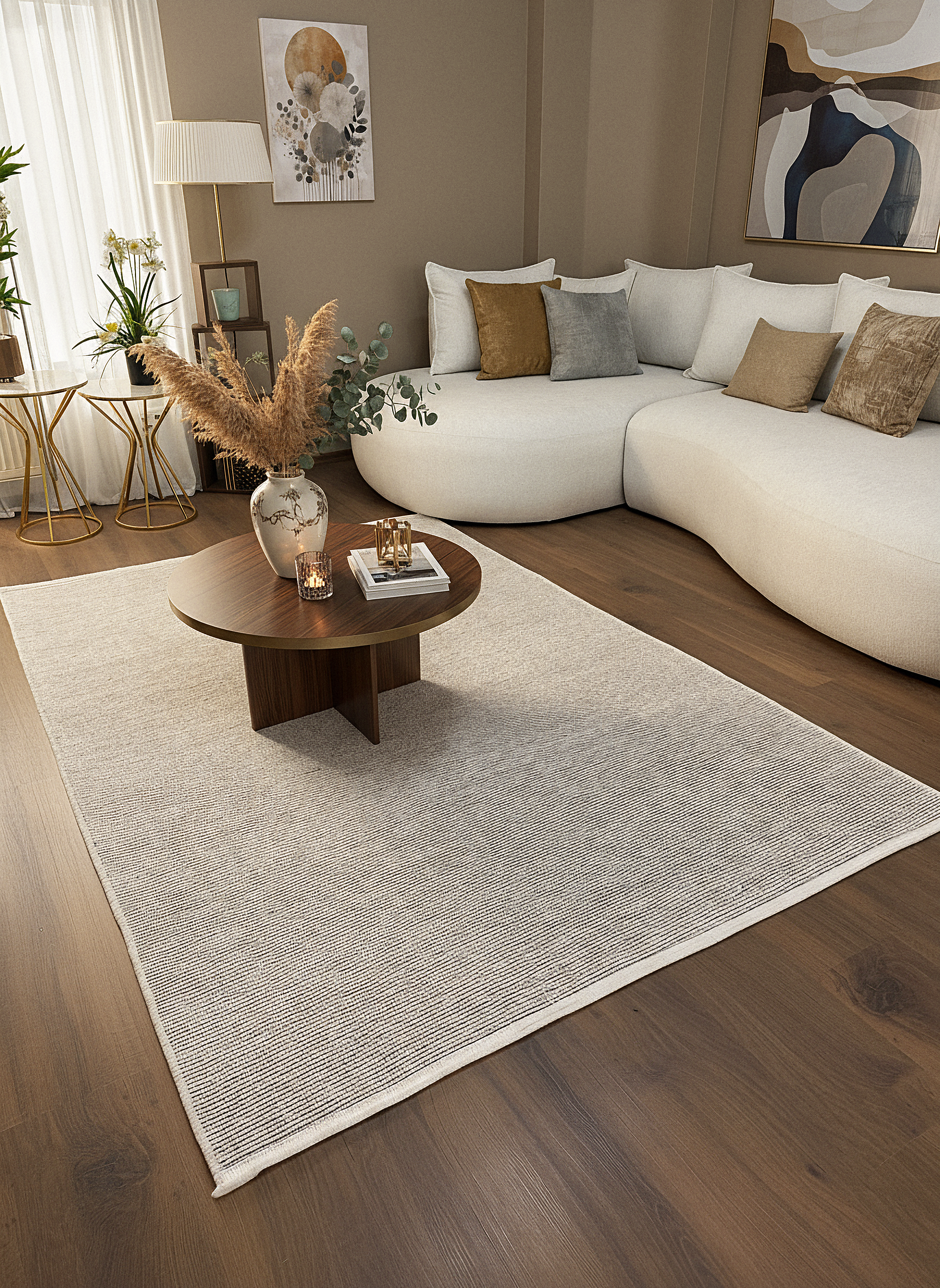 ŞÖNİL SUDE-KREM Makinede Yıkanabilir Modern Sade Desenli Salon Koridor Mutfak Şönil Dokuma Halı