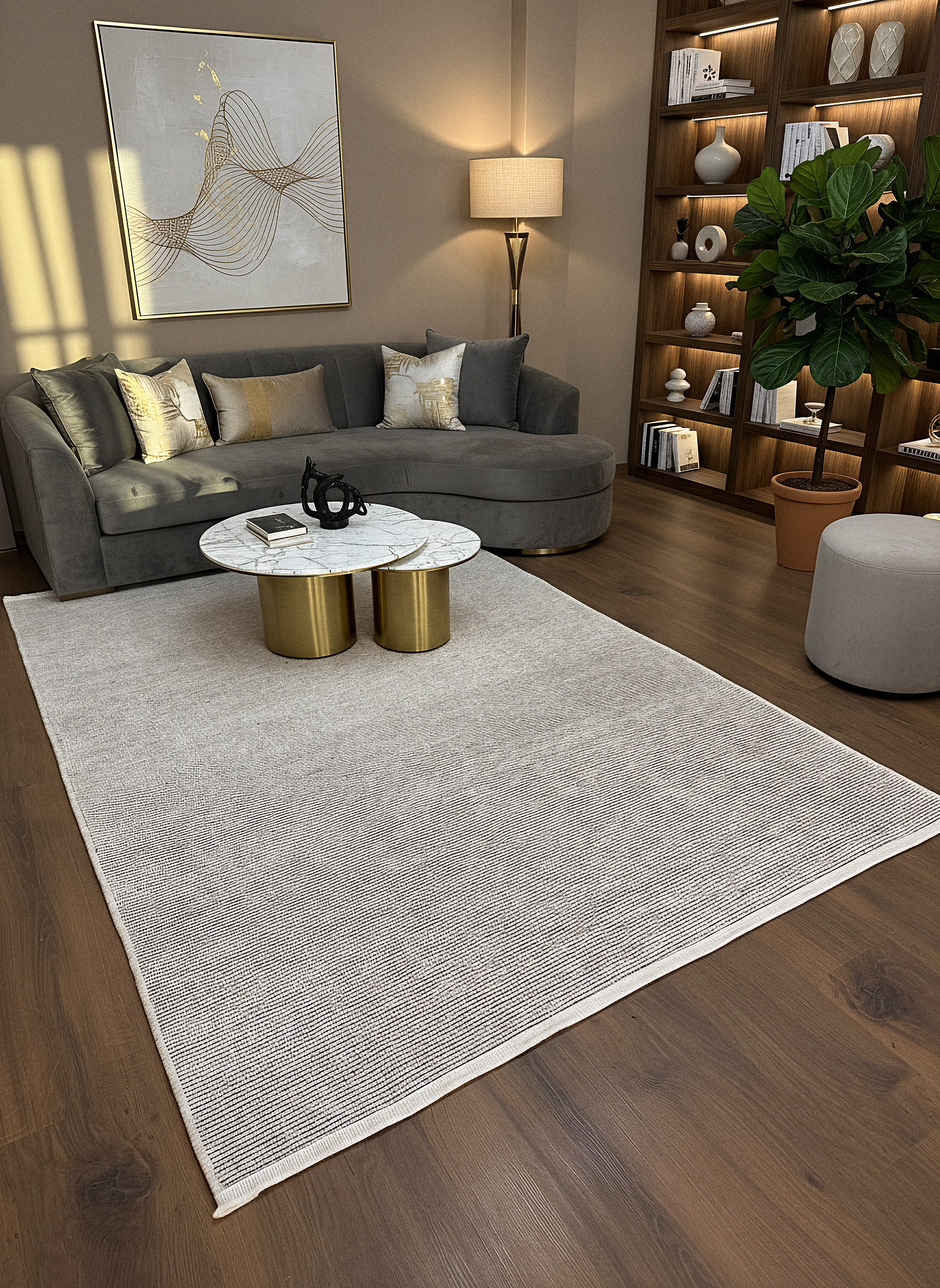 ŞÖNİL SUDE-KREM Makinede Yıkanabilir Modern Sade Desenli Salon Koridor Mutfak Şönil Dokuma Halı