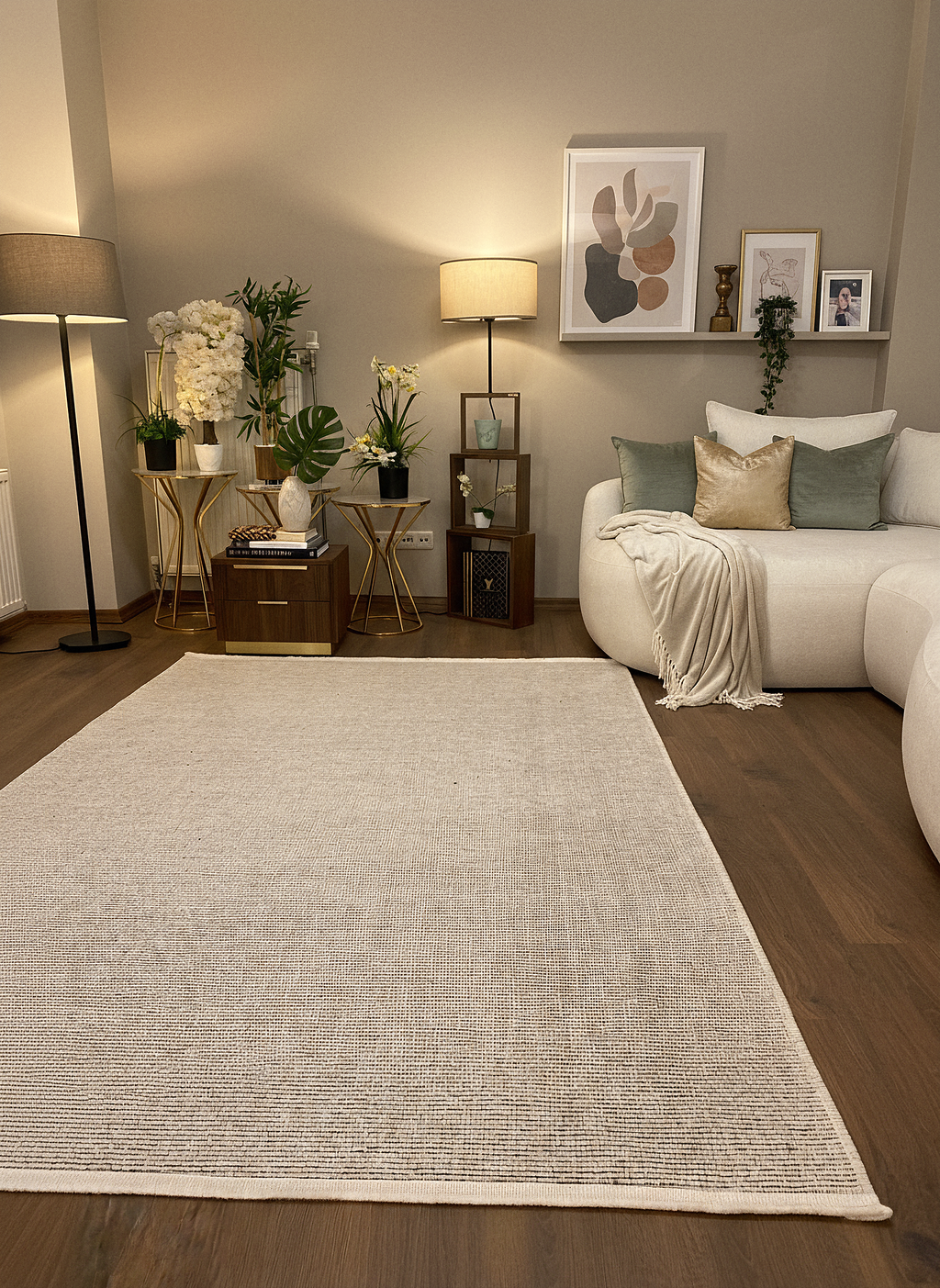 ŞÖNİL SUDE-KREM Makinede Yıkanabilir Modern Sade Desenli Salon Koridor Mutfak Şönil Dokuma Halı