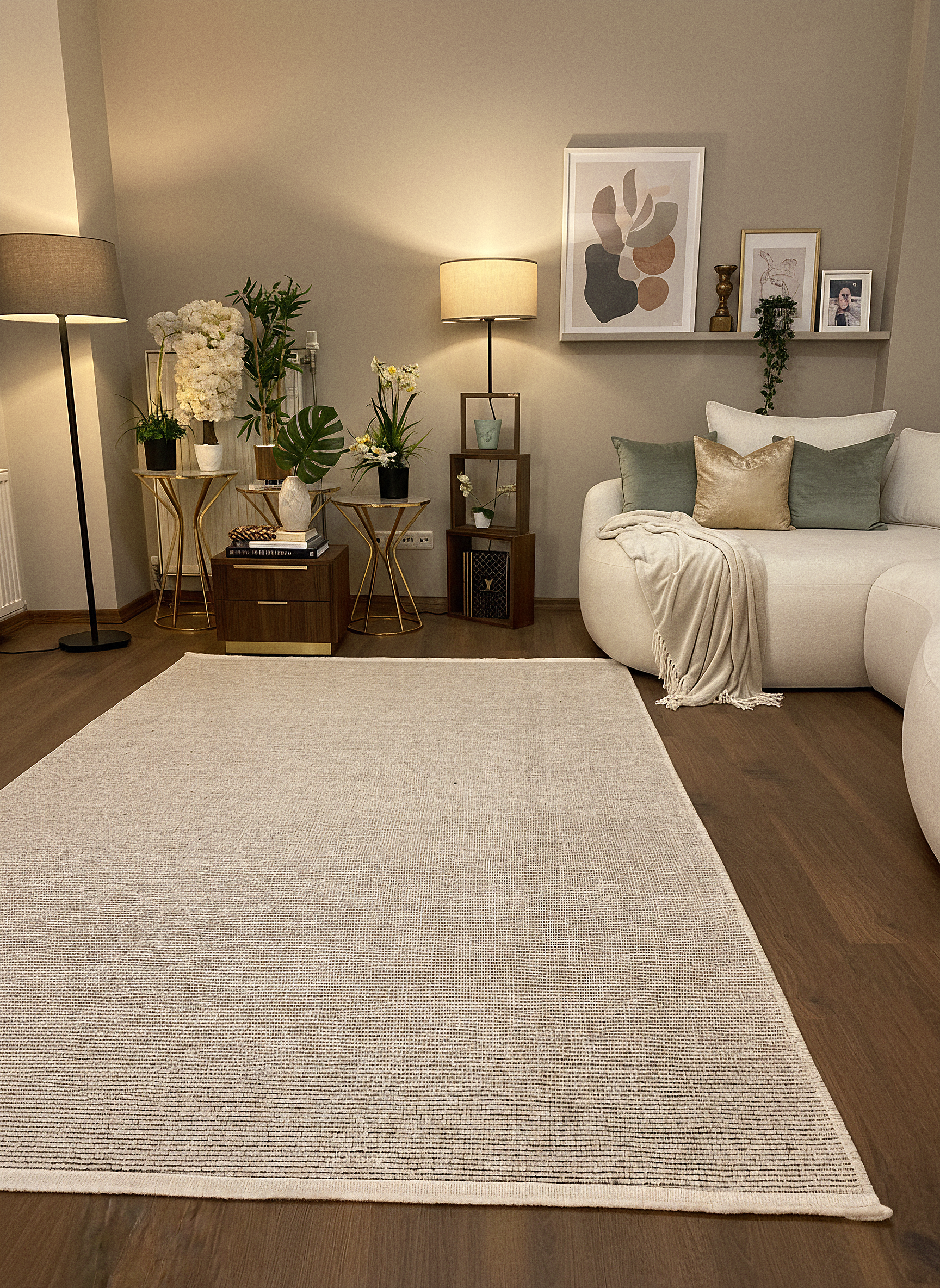 ŞÖNİL SUDE-KREM Makinede Yıkanabilir Modern Sade Desenli Salon Koridor Mutfak Şönil Dokuma Halı