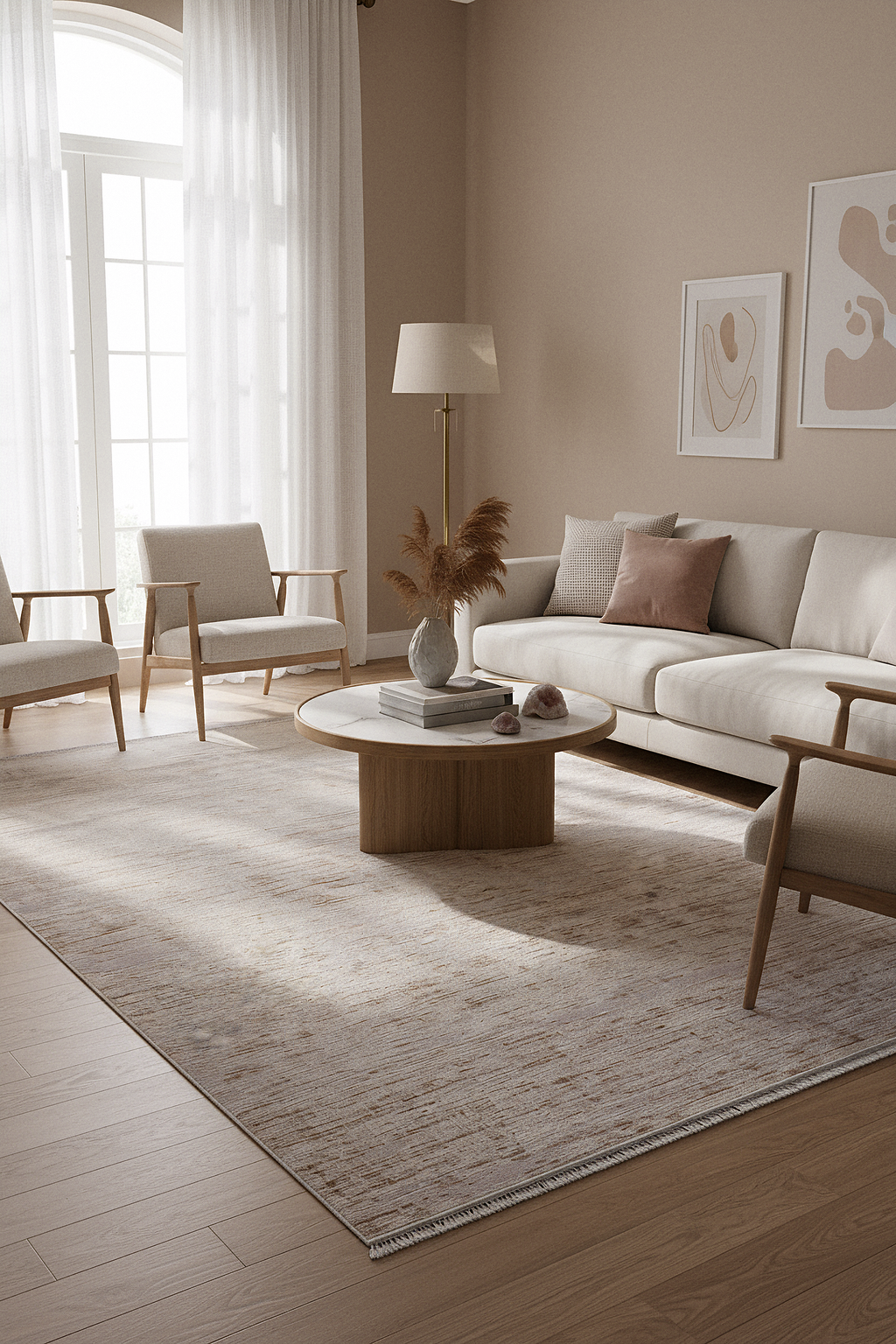 LOTUS 8014-T-KAHVE/KREM Sentetik Bambu Parlak Saten Salon Koridor Mutfak Halısı