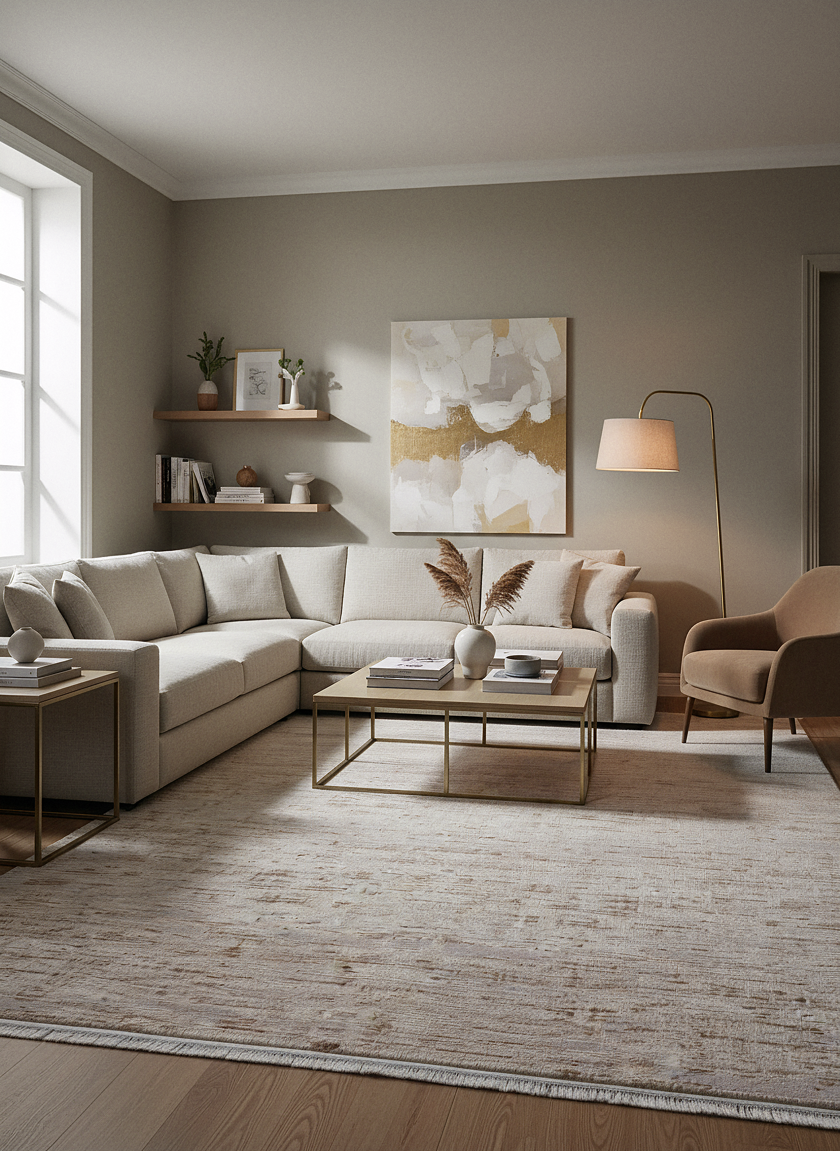 LOTUS 8014-T-KAHVE/KREM Sentetik Bambu Parlak Saten Salon Koridor Mutfak Halısı