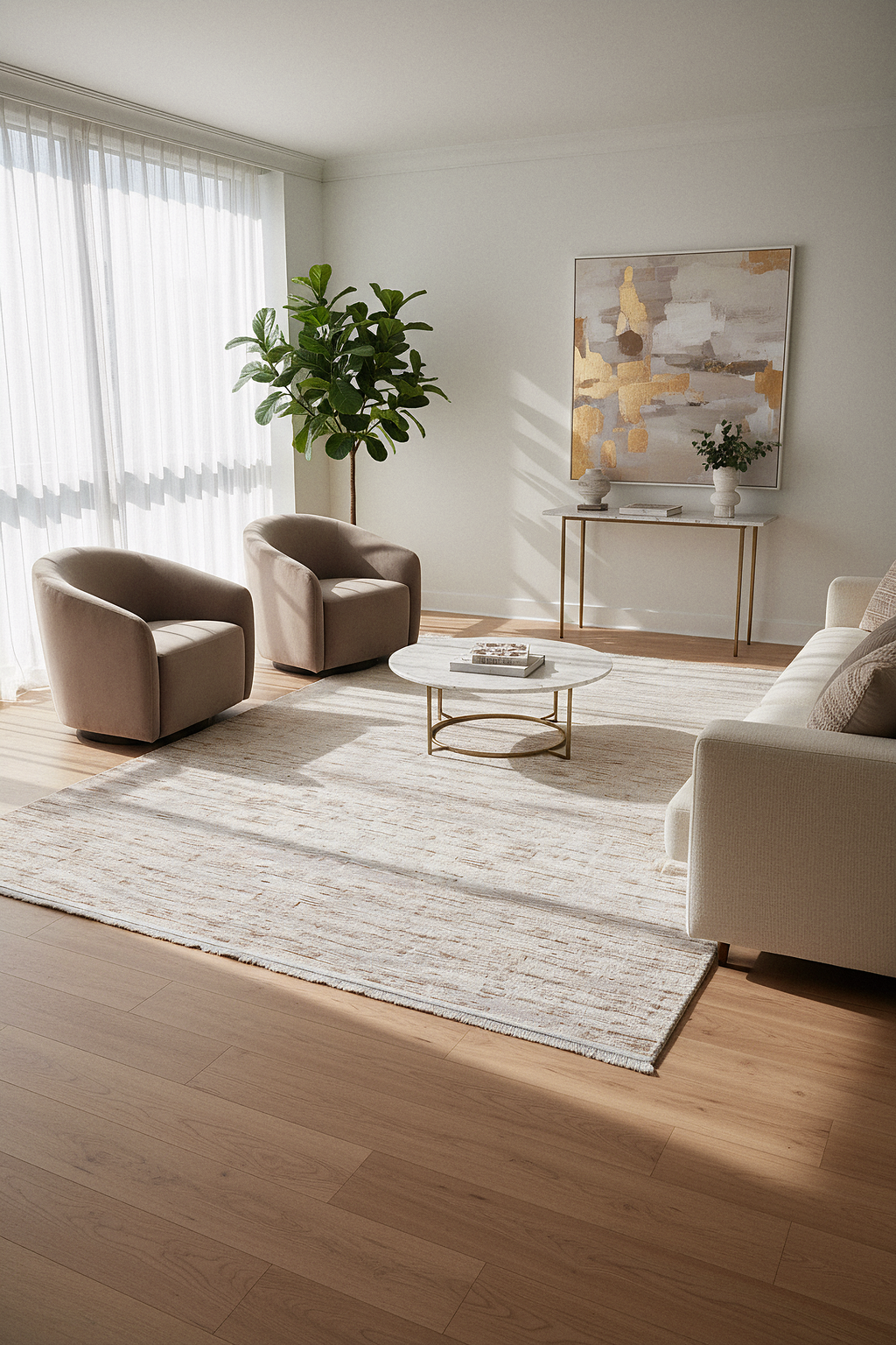 LOTUS 8014-T-KAHVE/KREM Sentetik Bambu Parlak Saten Salon Koridor Mutfak Halısı