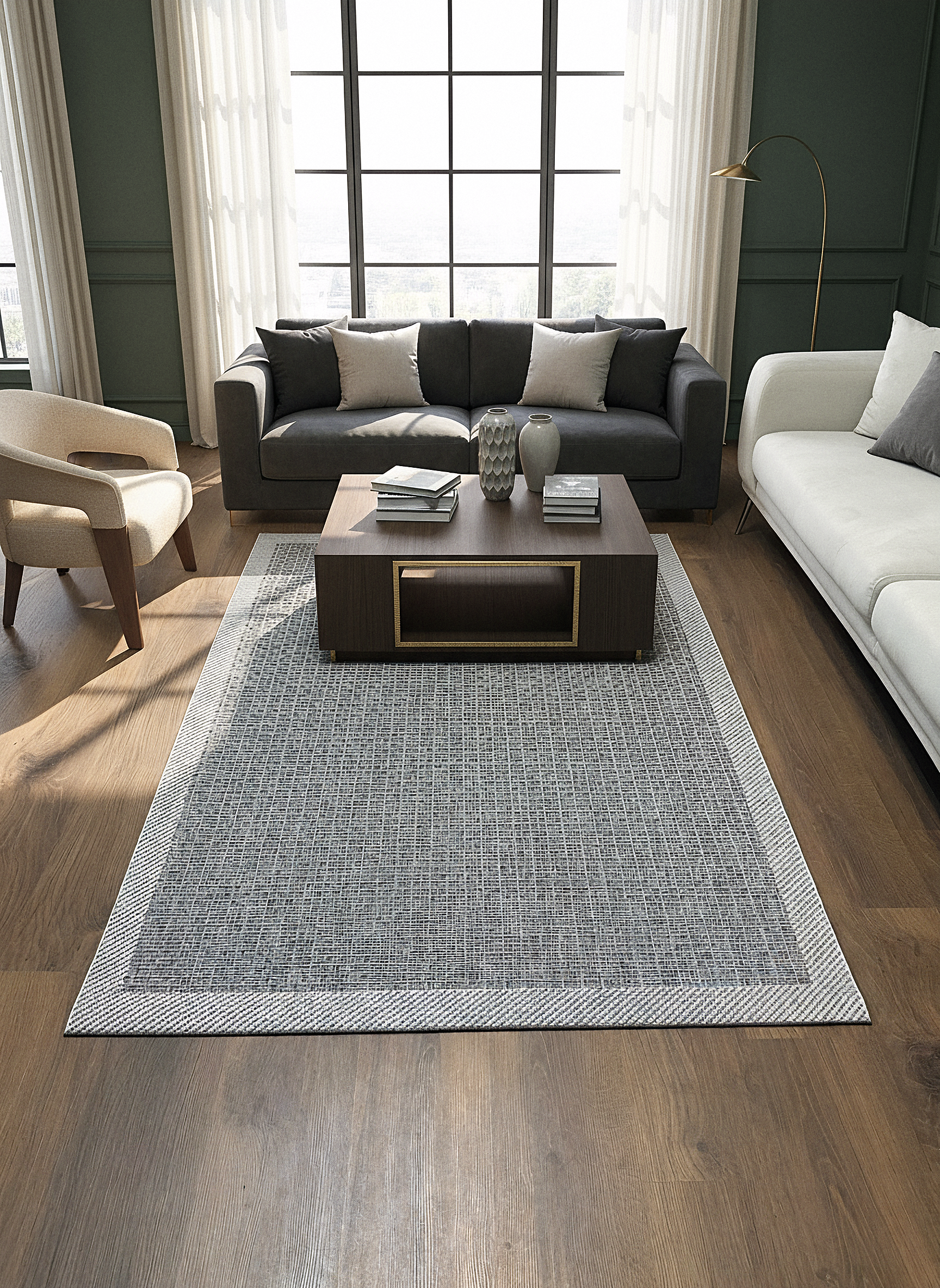 SİSAL-C01611 ANTRASİT Jüt Hasır Dokulu Doğal Salon Mutfak Koridor Balkon Halısı