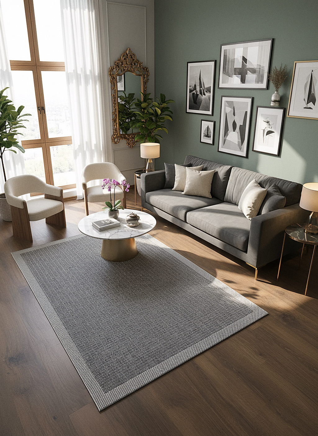 SİSAL-C01611 ANTRASİT Jüt Hasır Dokulu Doğal Salon Mutfak Koridor Balkon Halısı