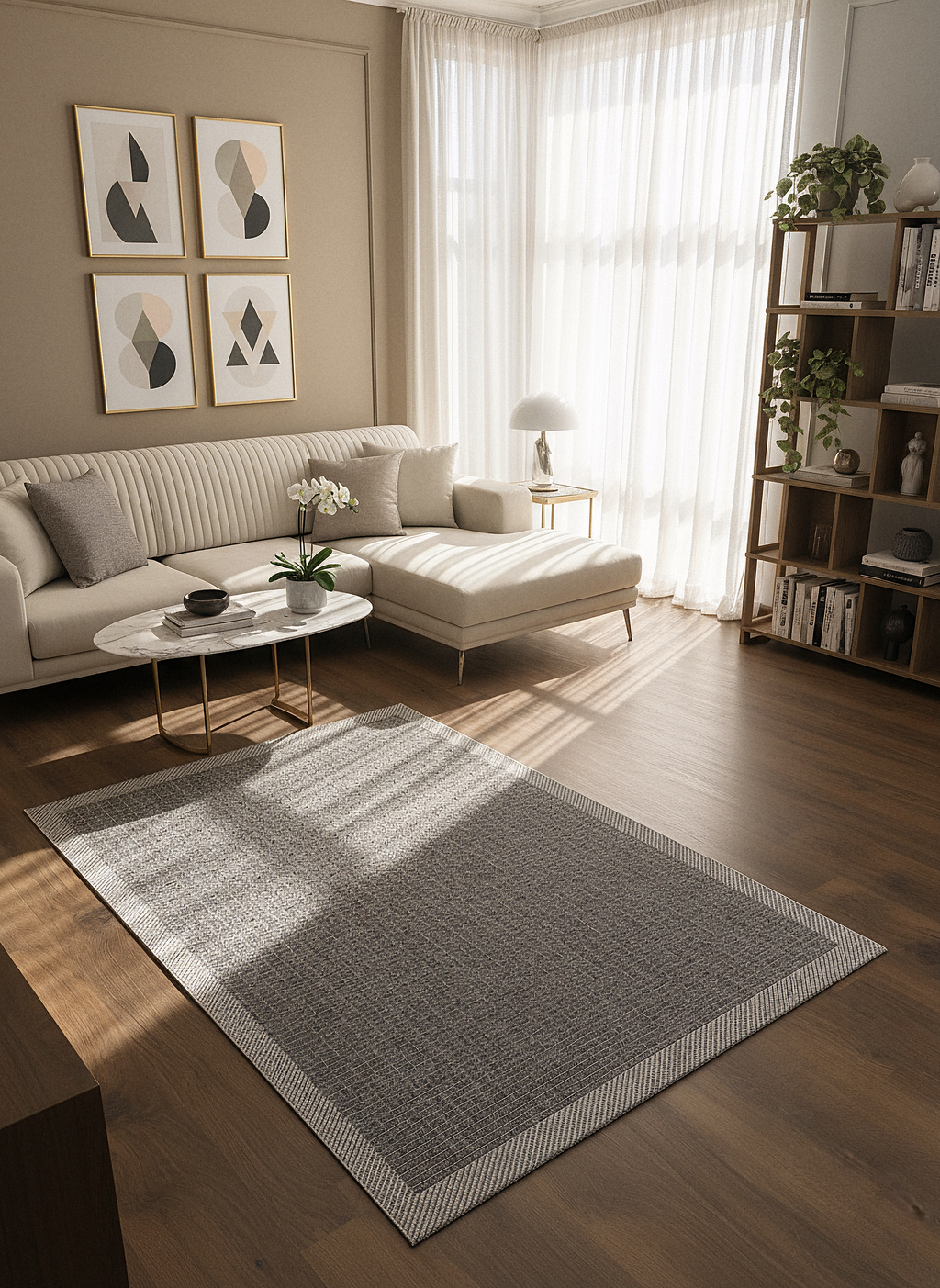 SİSAL-C01611 ANTRASİT Jüt Hasır Dokulu Doğal Salon Mutfak Koridor Balkon Halısı