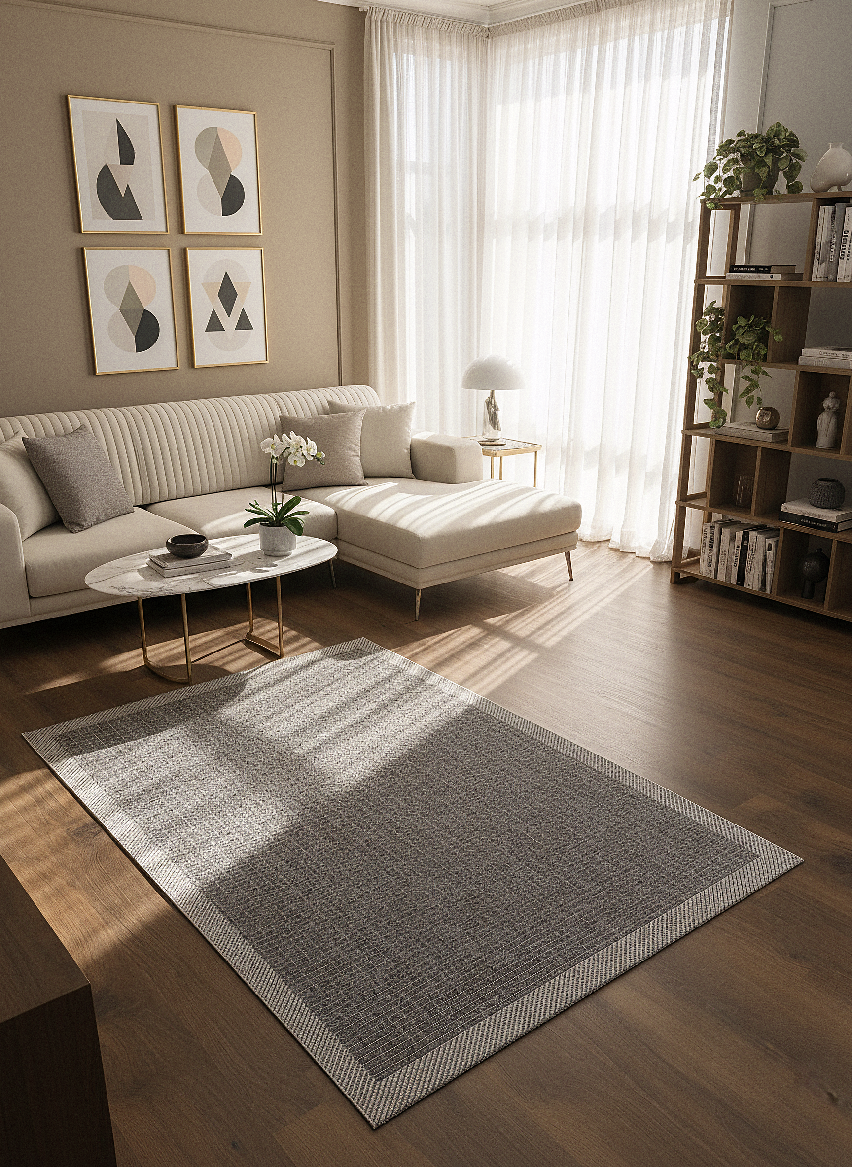 SİSAL-C01611 ANTRASİT Jüt Hasır Dokulu Doğal Salon Mutfak Koridor Balkon Halısı