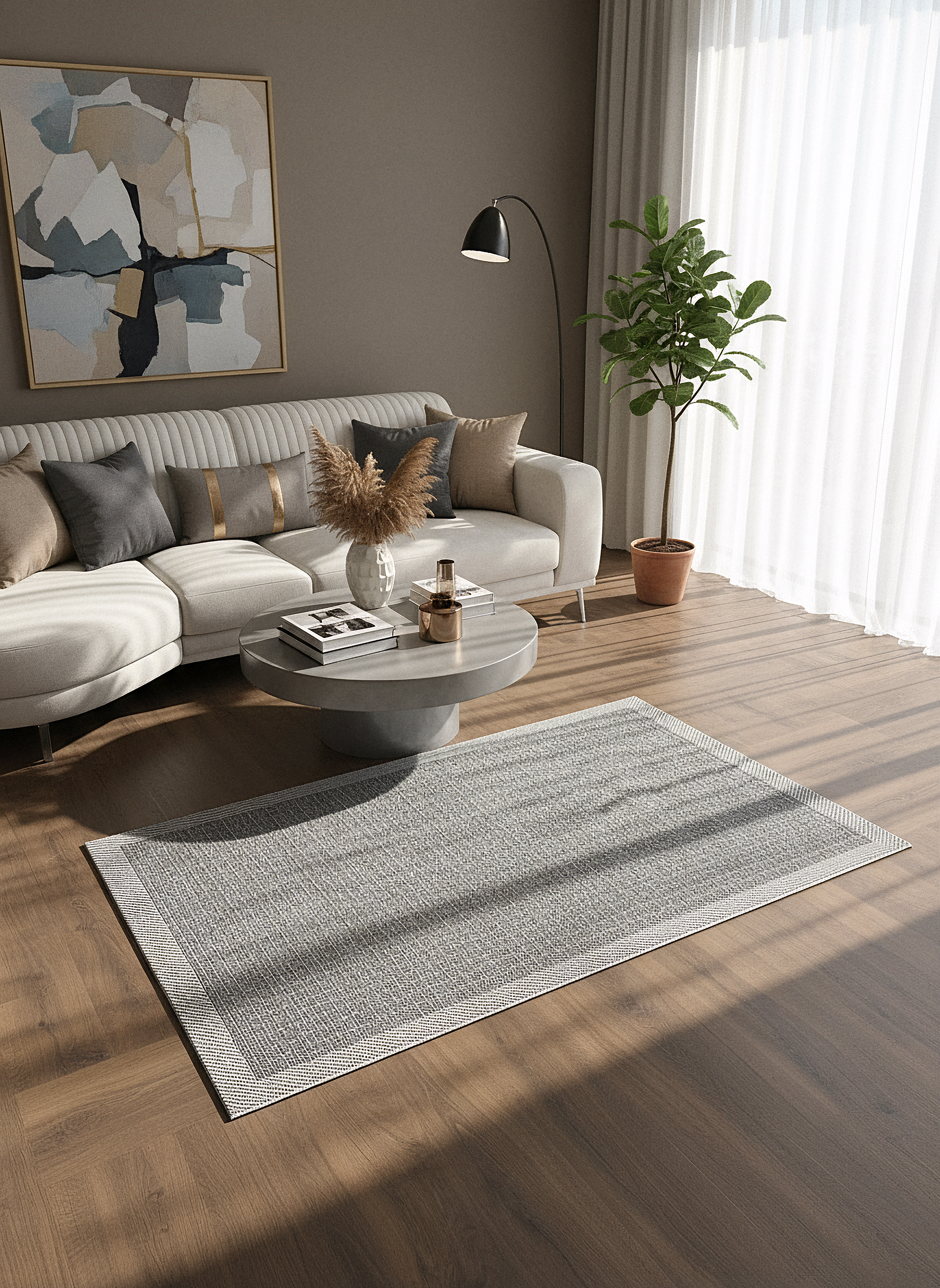 SİSAL-C01611 ANTRASİT Jüt Hasır Dokulu Doğal Salon Mutfak Koridor Balkon Halısı