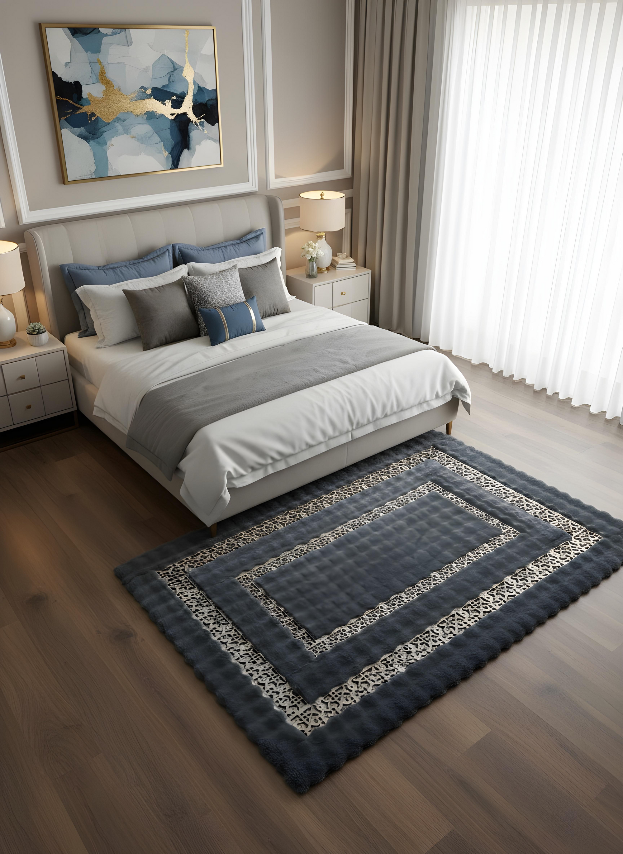 Royal Serisi Turmalin - El İşçiliği ile Tavşan Post ve Varaklı Deri Dekoratif Halı