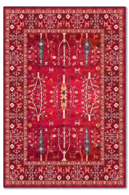 yıkanabilir kaymaz taban şönil dokuma halı 80x150 kirmizi; renkli