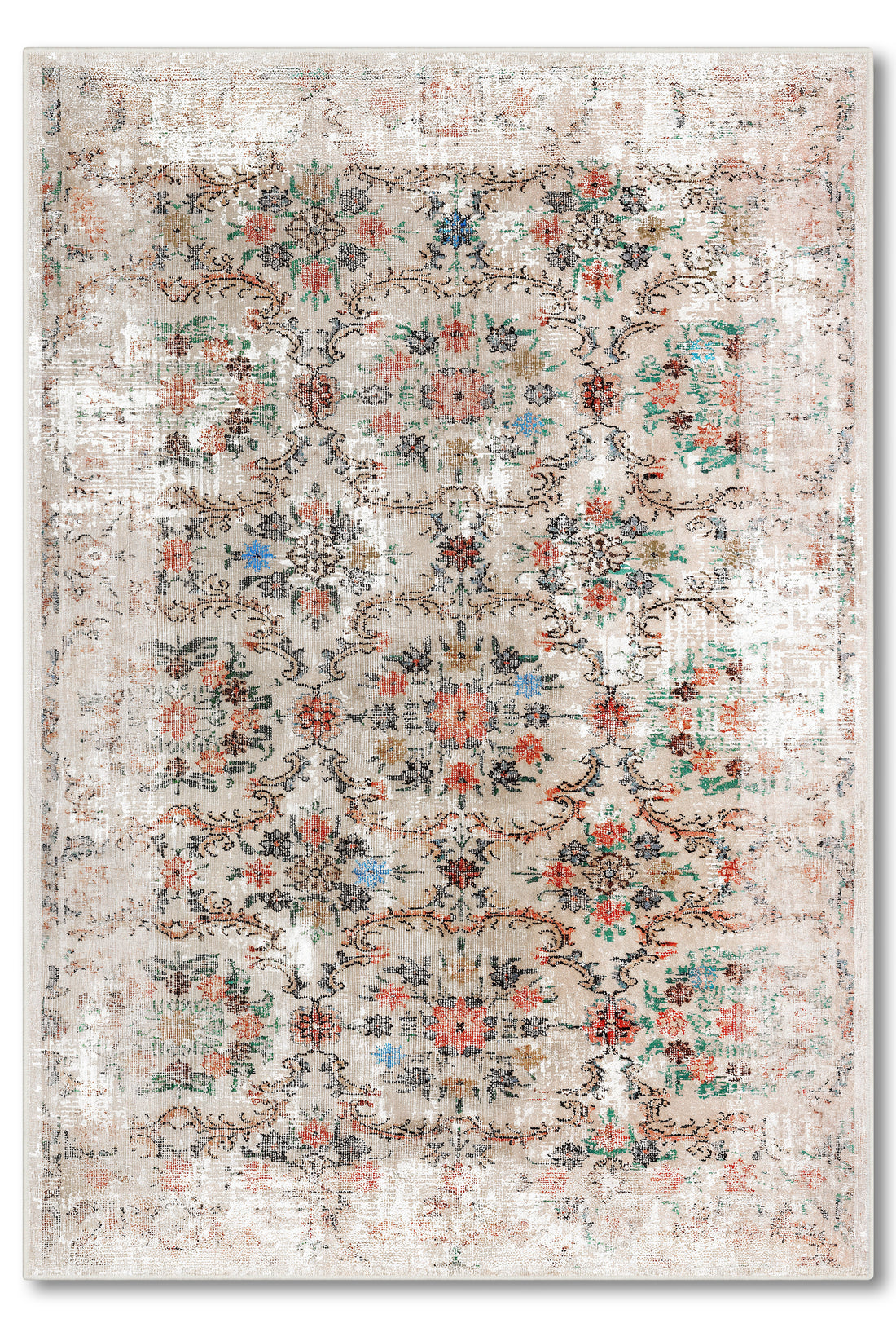 yıkanabilir kaymaz taban şönil dokuma halı 80x150 krem; renkli