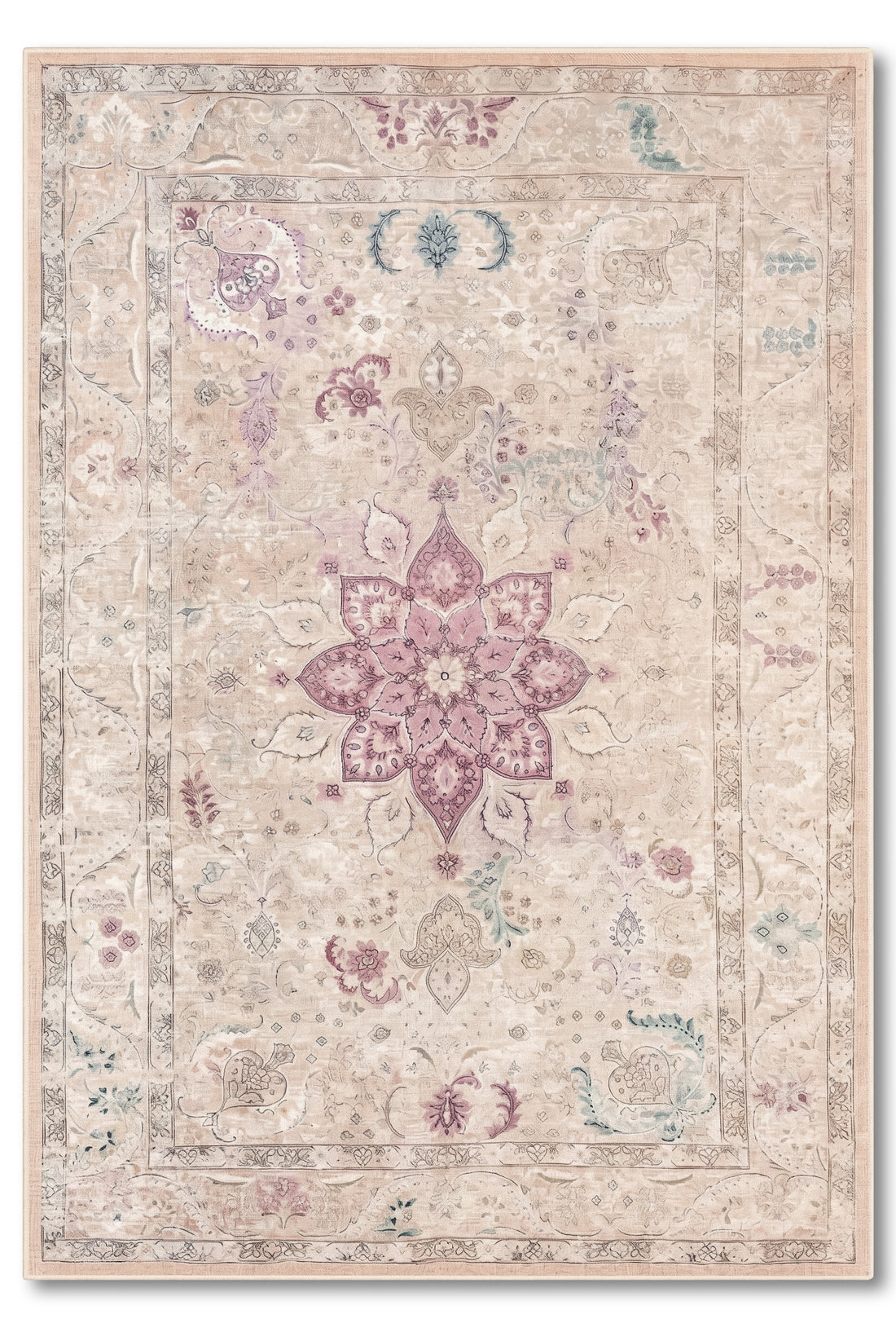 yıkanabilir kaymaz taban şönil dokuma halı 80x150 bej; gul-kurusu
