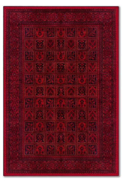 yıkanabilir kaymaz taban şönil dokuma halı 80x150 kirmizi; siyah