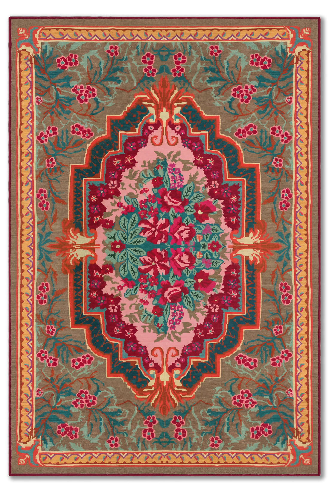 yıkanabilir kaymaz taban şönil dokuma halı 80x150 kahverengi; turuncu; renkli