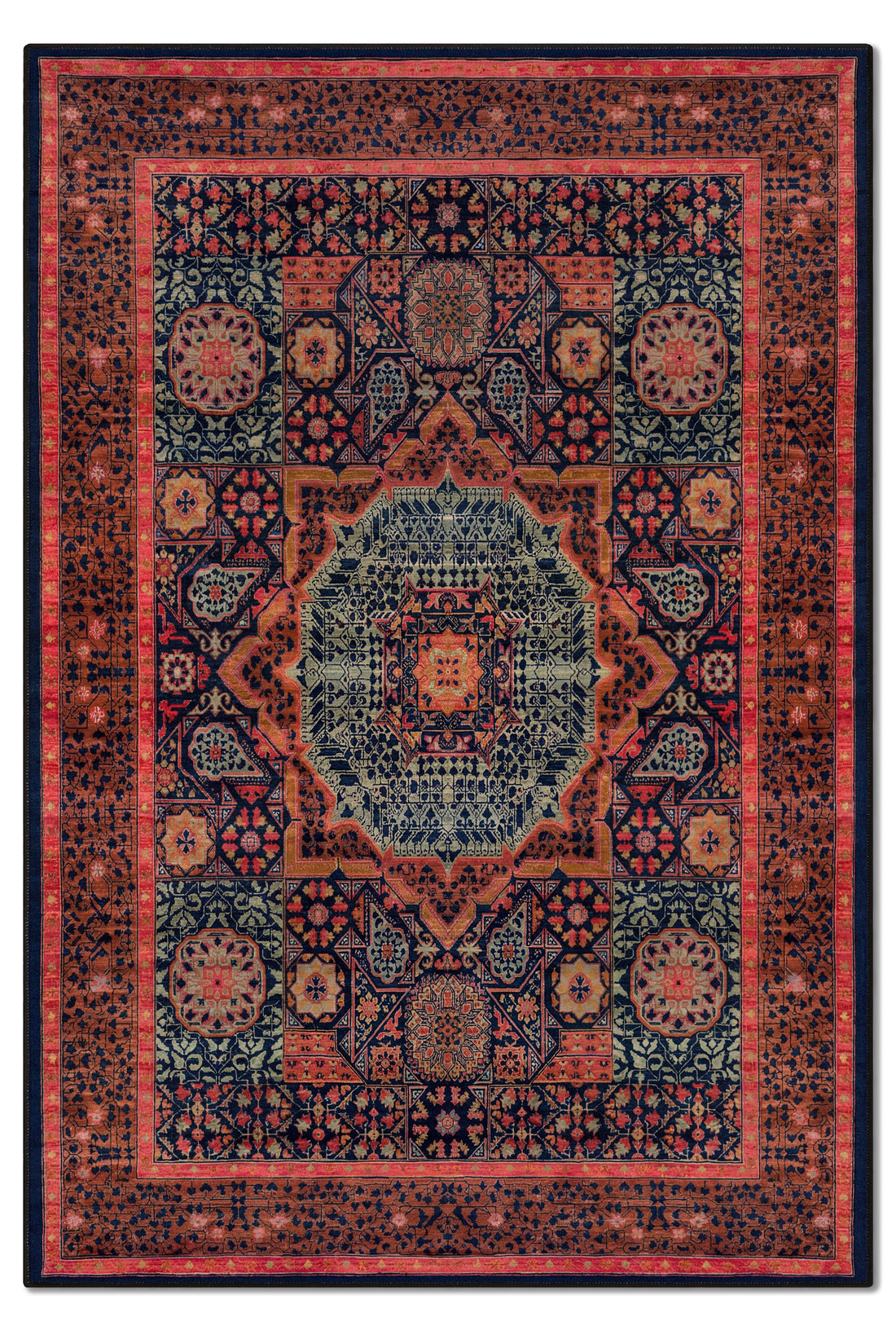 yıkanabilir kaymaz taban şönil dokuma halı 80x150 turuncu; yesil; renkli