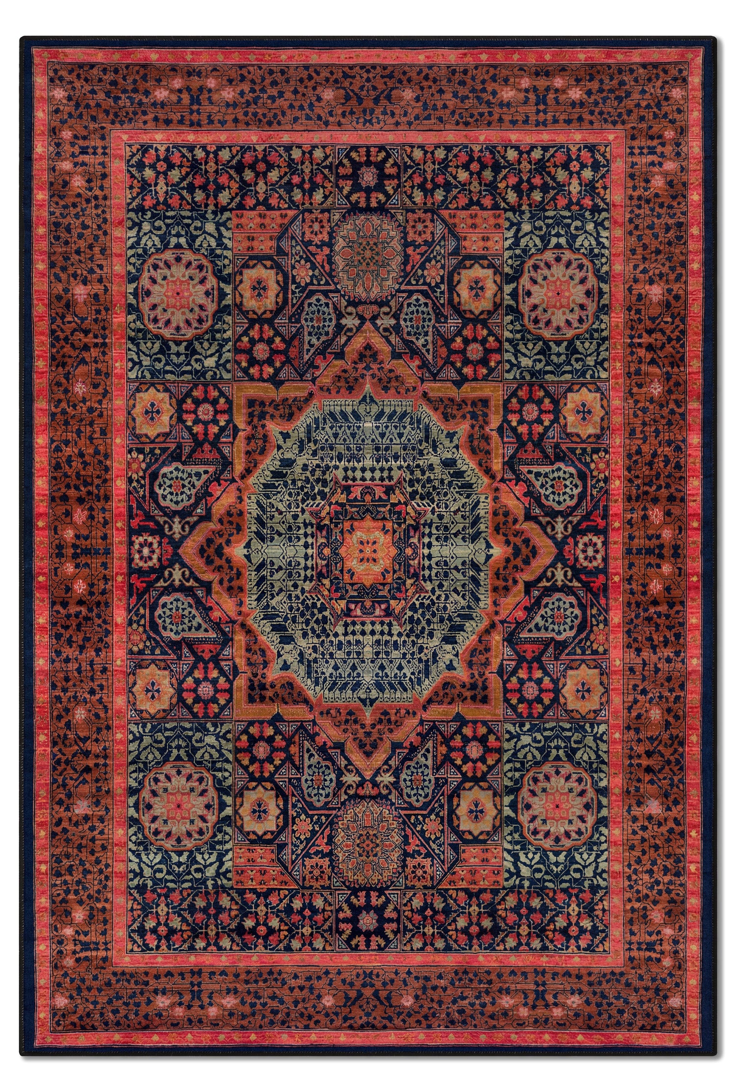 yıkanabilir kaymaz taban şönil dokuma halı 80x150 turuncu; yesil; renkli