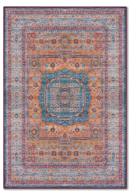 yıkanabilir kaymaz taban şönil dokuma halı 80x150 turuncu; mavi; renkli