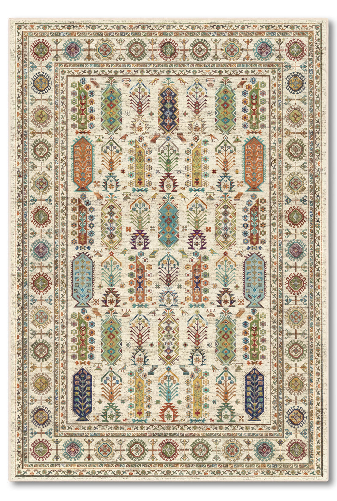 yıkanabilir kaymaz taban şönil dokuma halı 80x150 krem; renkli