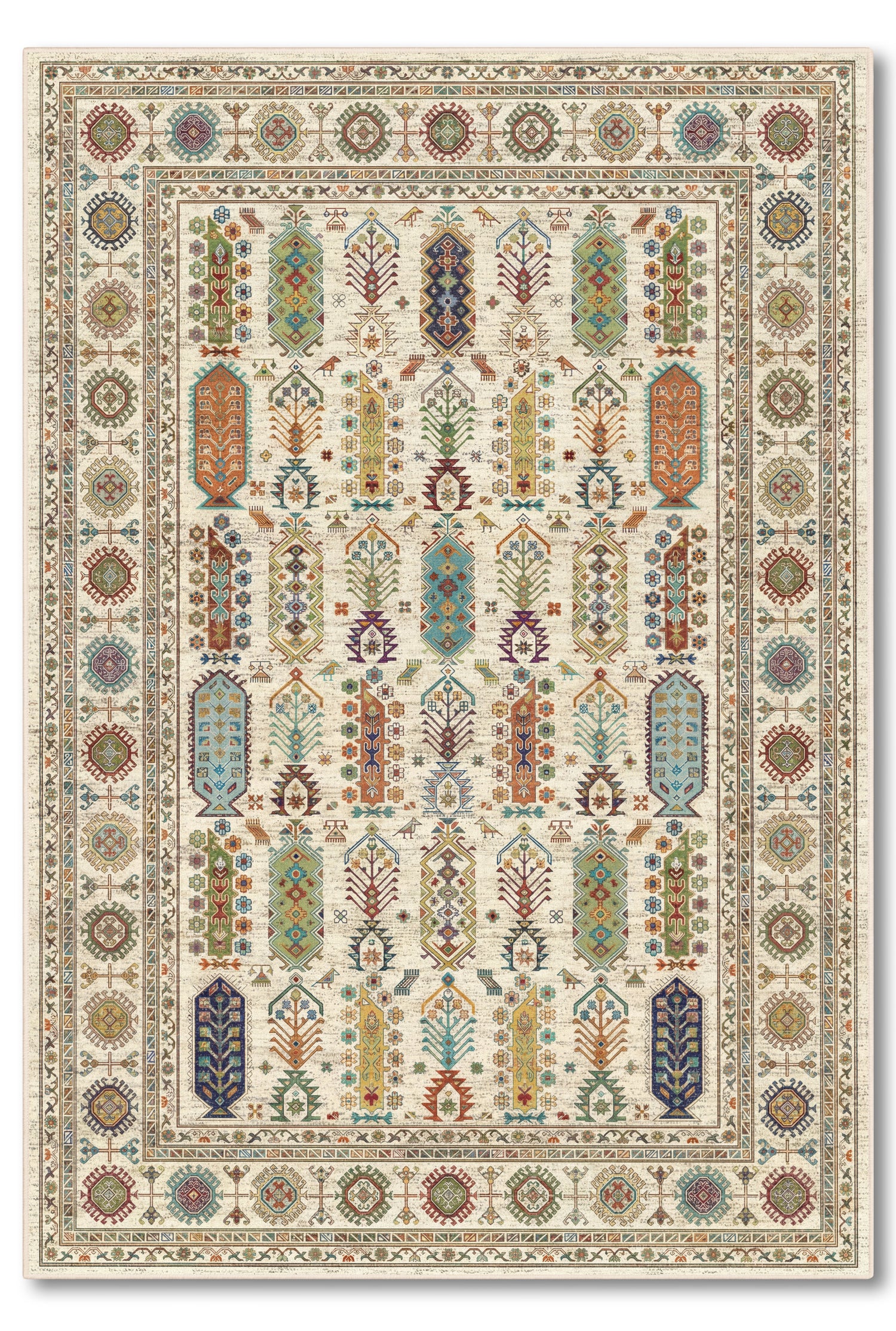 yıkanabilir kaymaz taban şönil dokuma halı 80x150 krem; renkli