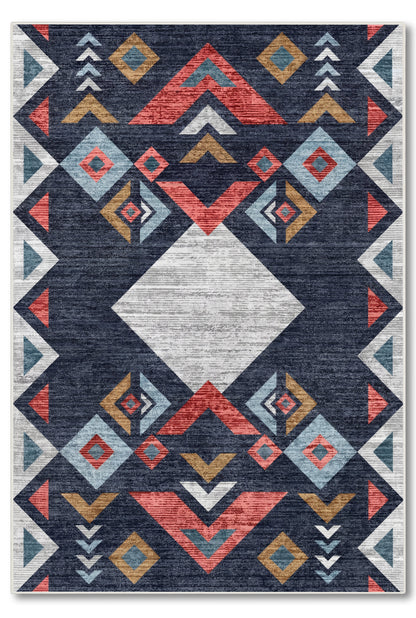 yıkanabilir kaymaz taban şönil dokuma halı 80x150 lacivert; renkli