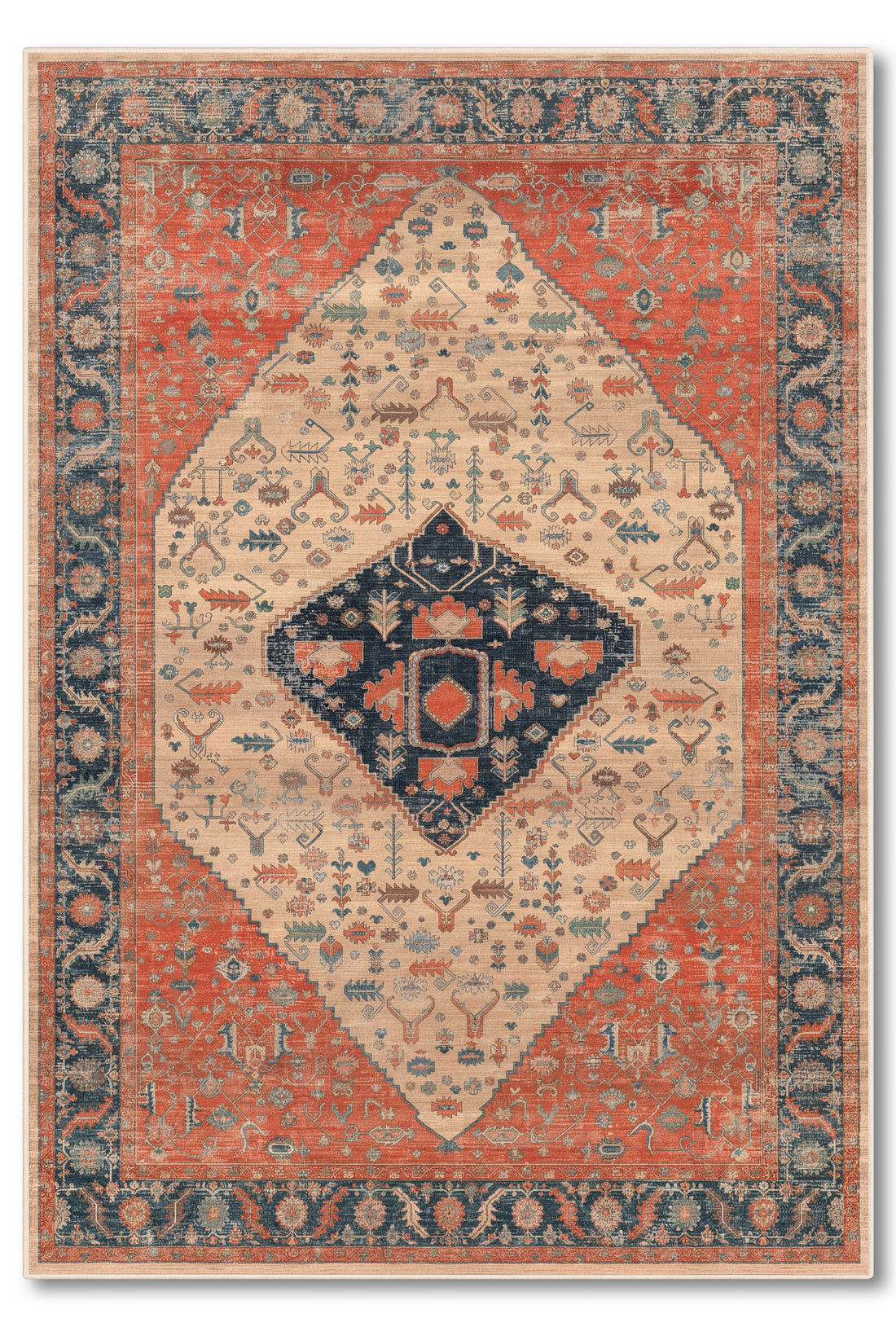 yıkanabilir kaymaz taban şönil dokuma halı 80x150 turuncu; renkli; krem; bej