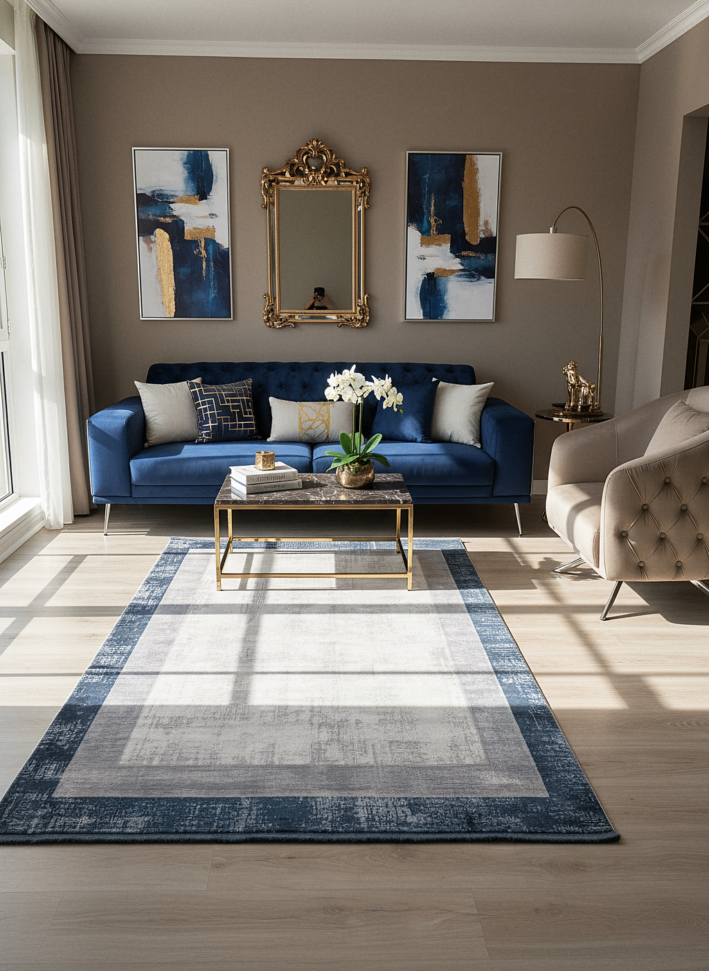 VERONA-49T-MAVİ/GRİ Yumuşak Sık Pamuk Dokuma Taban Salon Koridor Mutfak Halısı