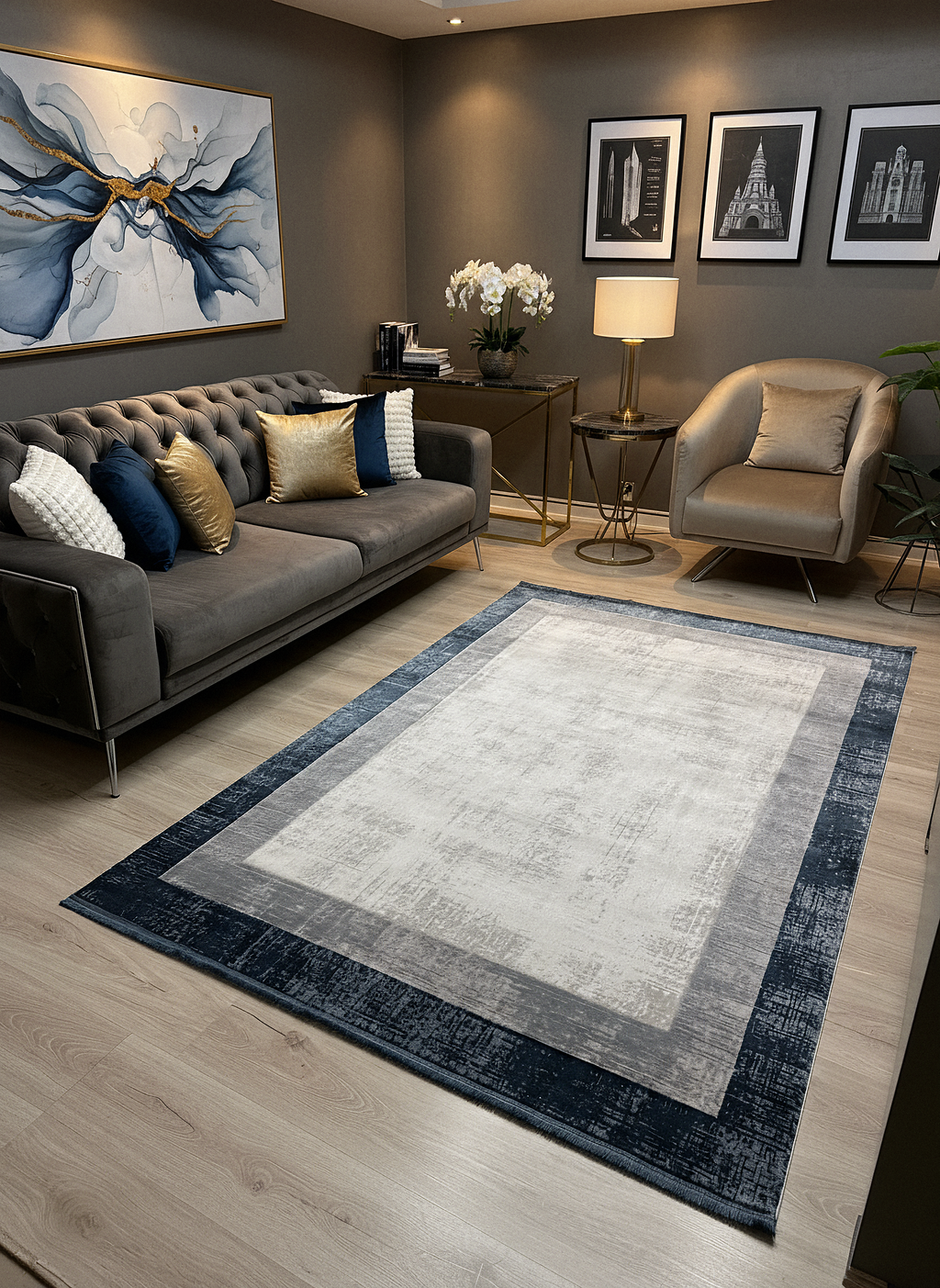 VERONA-49T-MAVİ/GRİ Yumuşak Sık Pamuk Dokuma Taban Salon Koridor Mutfak Halısı