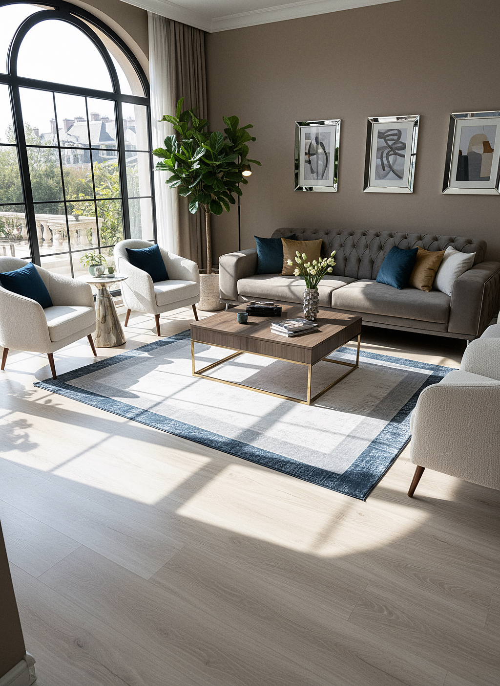 VERONA-49T-MAVİ/GRİ Yumuşak Sık Pamuk Dokuma Taban Salon Koridor Mutfak Halısı