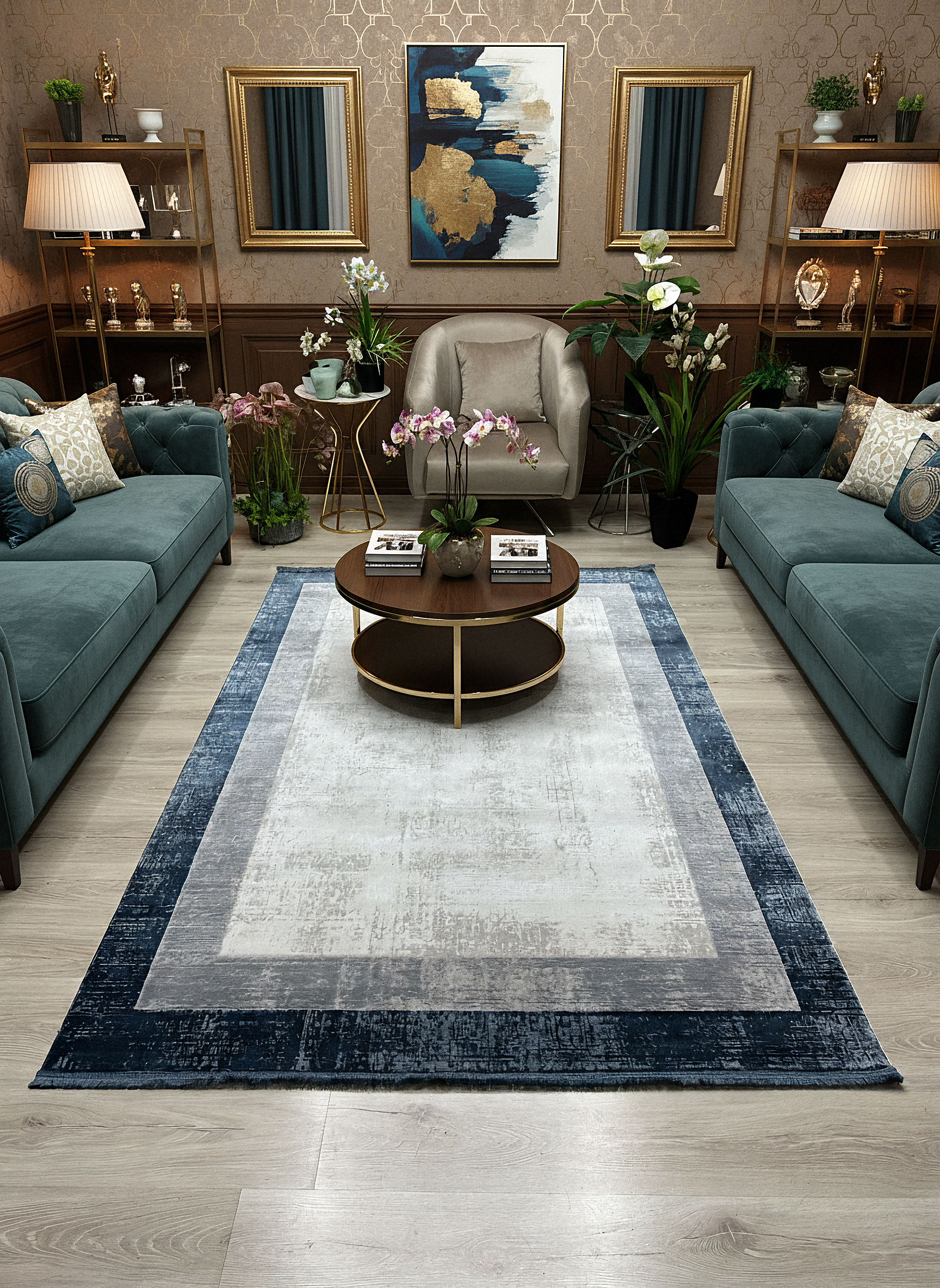 VERONA-49T-MAVİ/GRİ Yumuşak Sık Pamuk Dokuma Taban Salon Koridor Mutfak Halısı