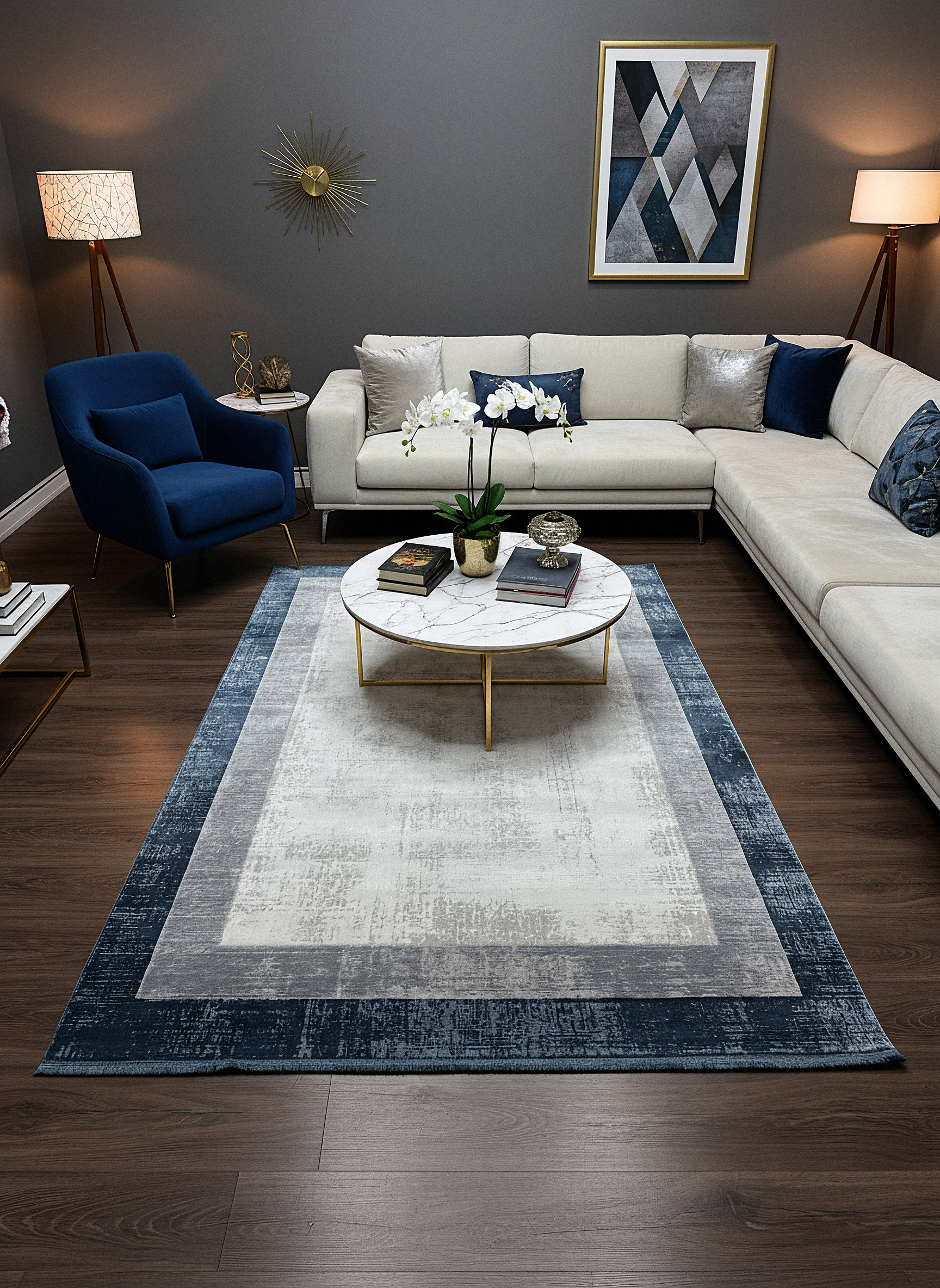 VERONA-49T-MAVİ/GRİ Yumuşak Sık Pamuk Dokuma Taban Salon Koridor Mutfak Halısı