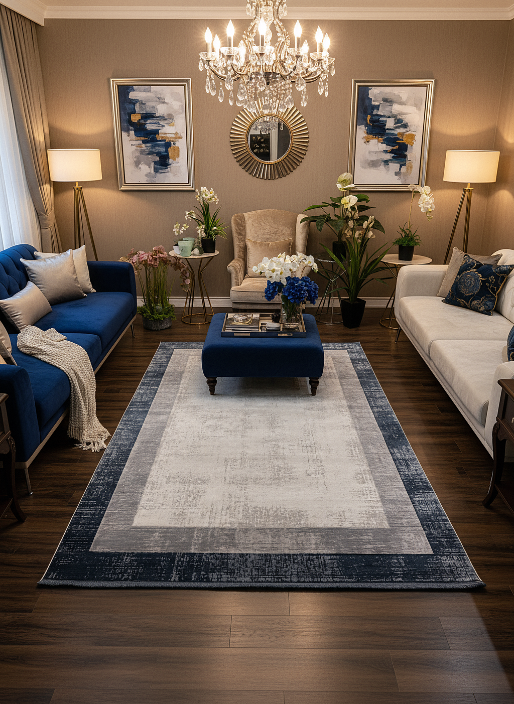 VERONA-49T-MAVİ/GRİ Yumuşak Sık Pamuk Dokuma Taban Salon Koridor Mutfak Halısı