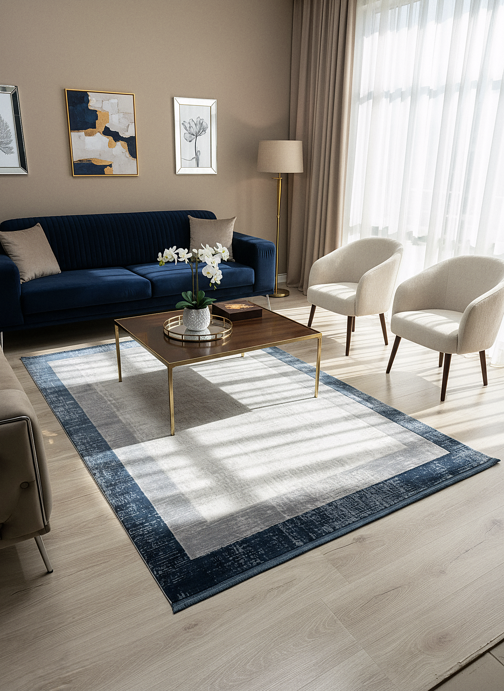 VERONA-49T-MAVİ/GRİ Yumuşak Sık Pamuk Dokuma Taban Salon Koridor Mutfak Halısı